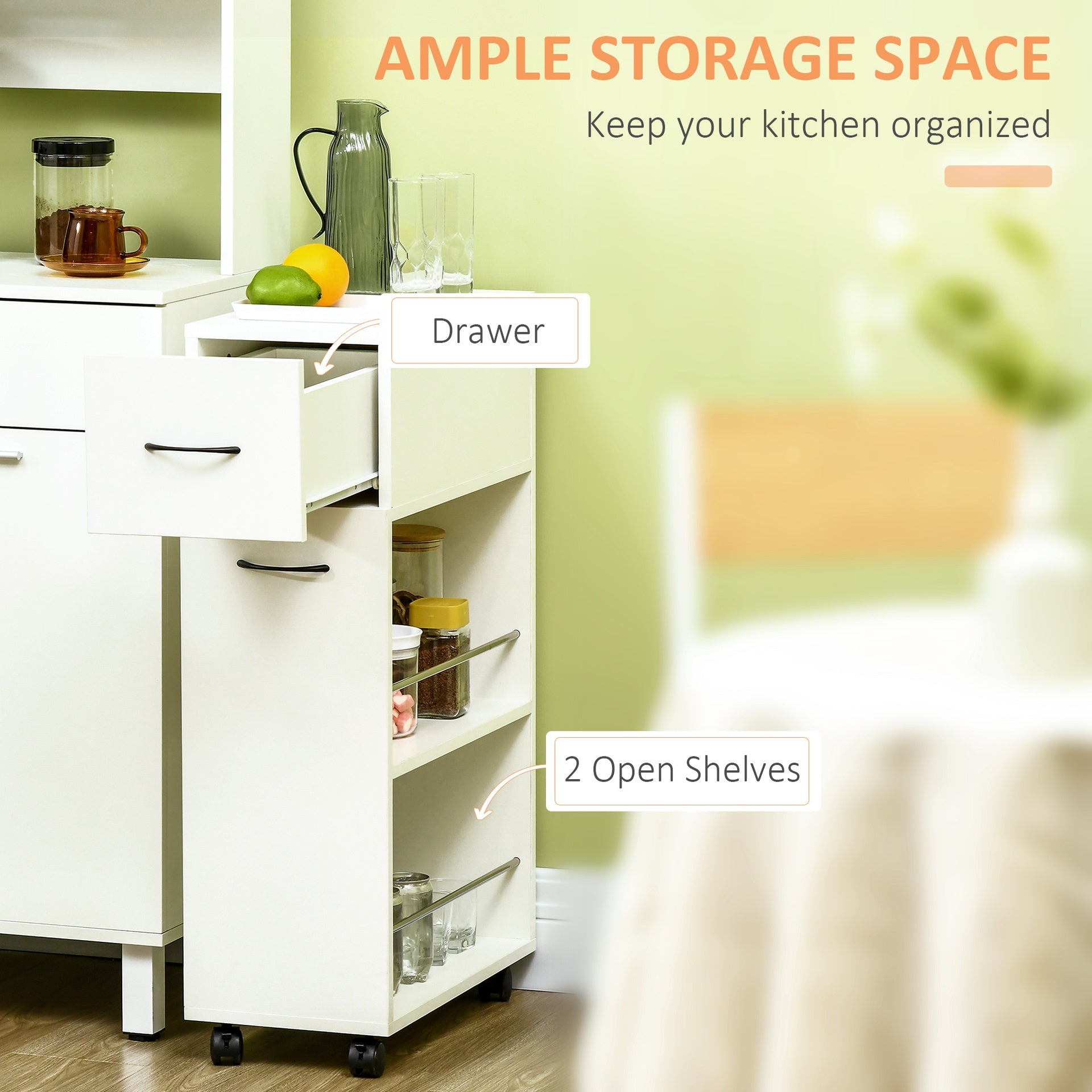 HOMCOM 3- tier Slim Storage Cart, Rolling Narrow Kitchen Cart on Wheels for Small Place, Slide Out Side Utility Cart for Bathroom, Laundry