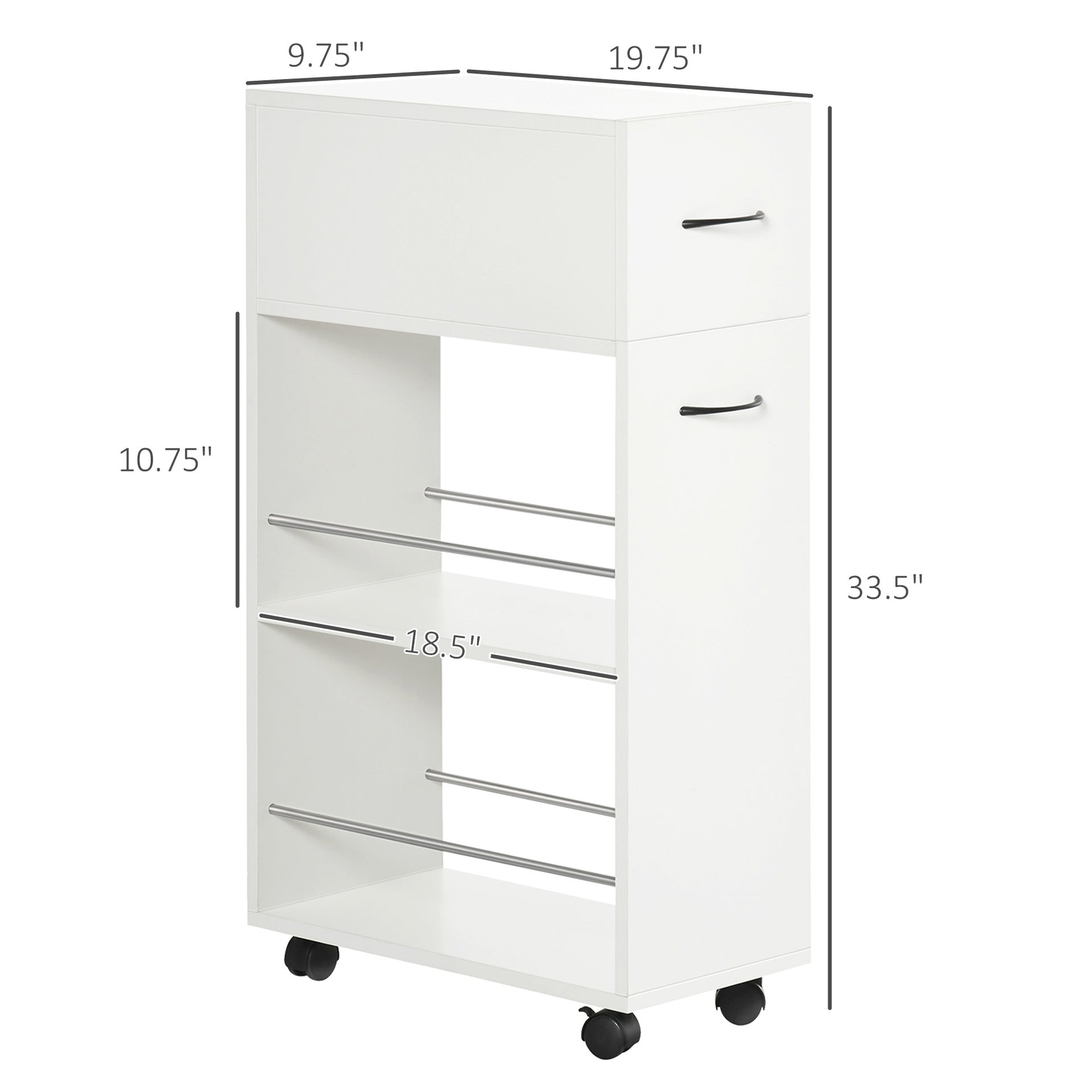 HOMCOM 3- tier Slim Storage Cart, Rolling Narrow Kitchen Cart on Wheels for Small Place, Slide Out Side Utility Cart for Bathroom, Laundry