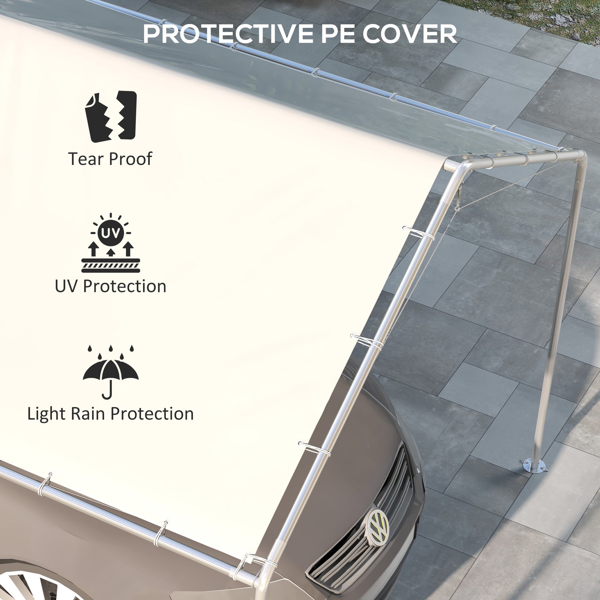 Outsunny 10 x 20ft Carport Roof, UV Resistant Canopy Replacement Cover with Ball Bungee Cords, White