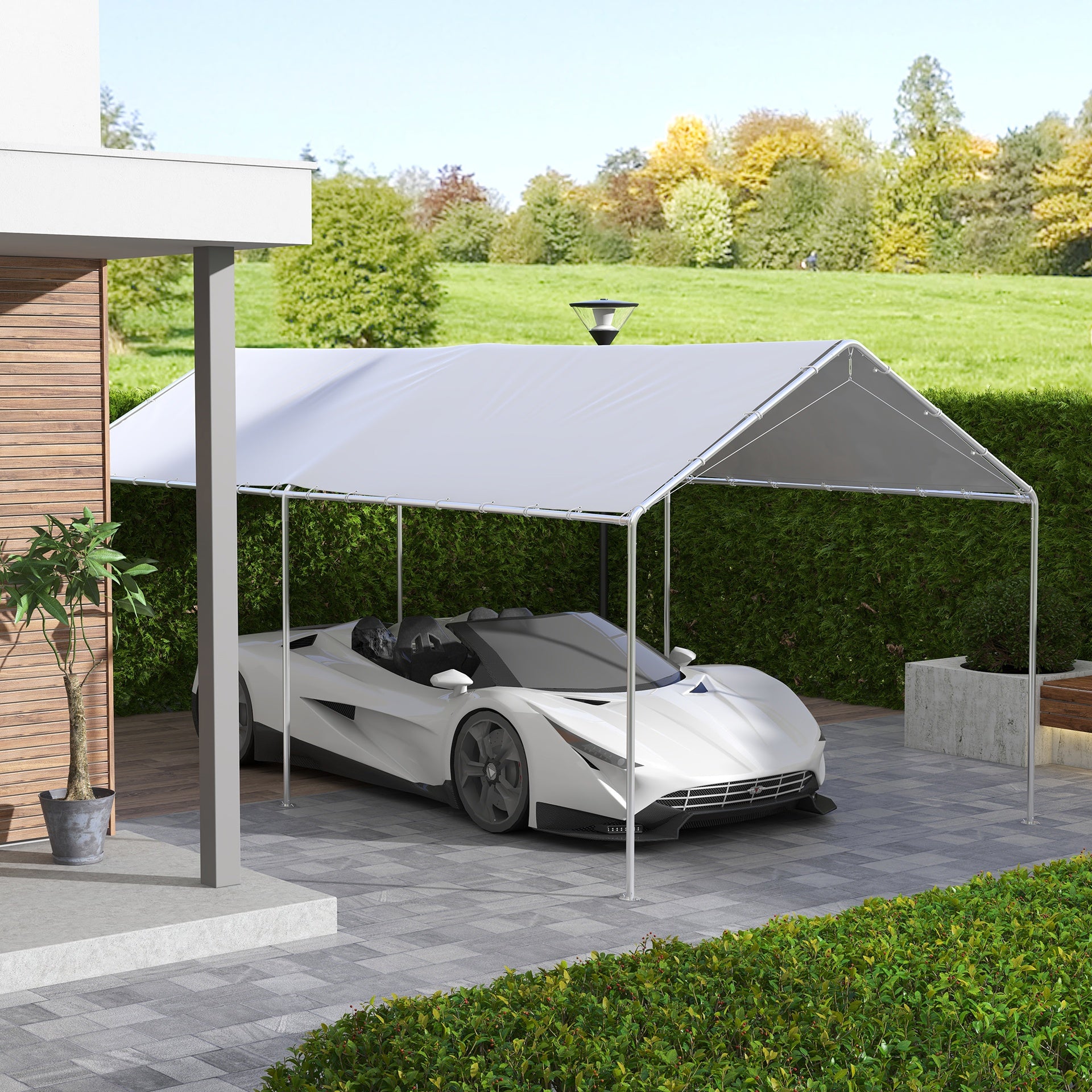 Outsunny 10 x 20ft Carport Roof, UV Resistant Canopy Replacement Cover with Ball Bungee Cords, White