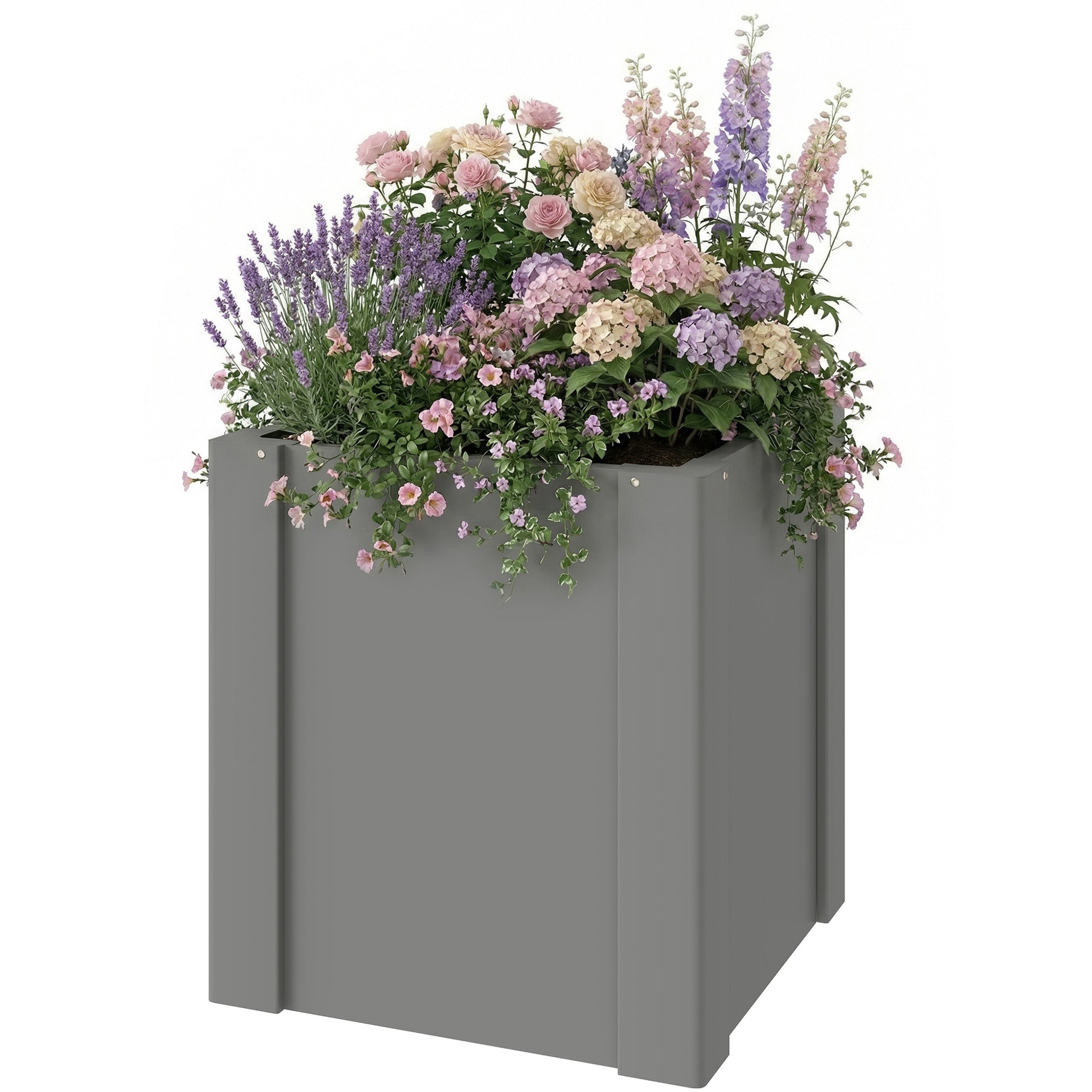Outsunny Raised Garden Bed Galvanized Planter Box Outdoor with Gloves for Gardening Vegetables, Flower, Herb, 1.4 x 1.4 x 1.5 ft, Gray