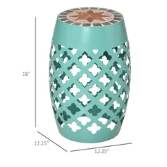 Outsunny Decorative Outdoor Stool, 12" Round Patio Side Table, Mosaic Accent Plant Stand for Garden, Balcony, Blue
