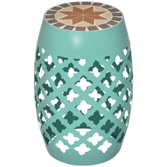 Outsunny Decorative Outdoor Stool, 12" Round Patio Side Table, Mosaic Accent Plant Stand for Garden, Balcony, Blue
