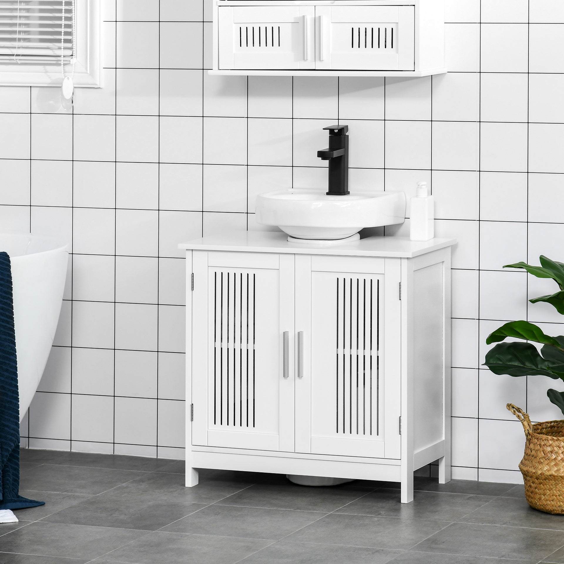 kleankin Bathroom Under Sink Cabinet Vanity Unit with Adjustable Shelf Space Saver, White