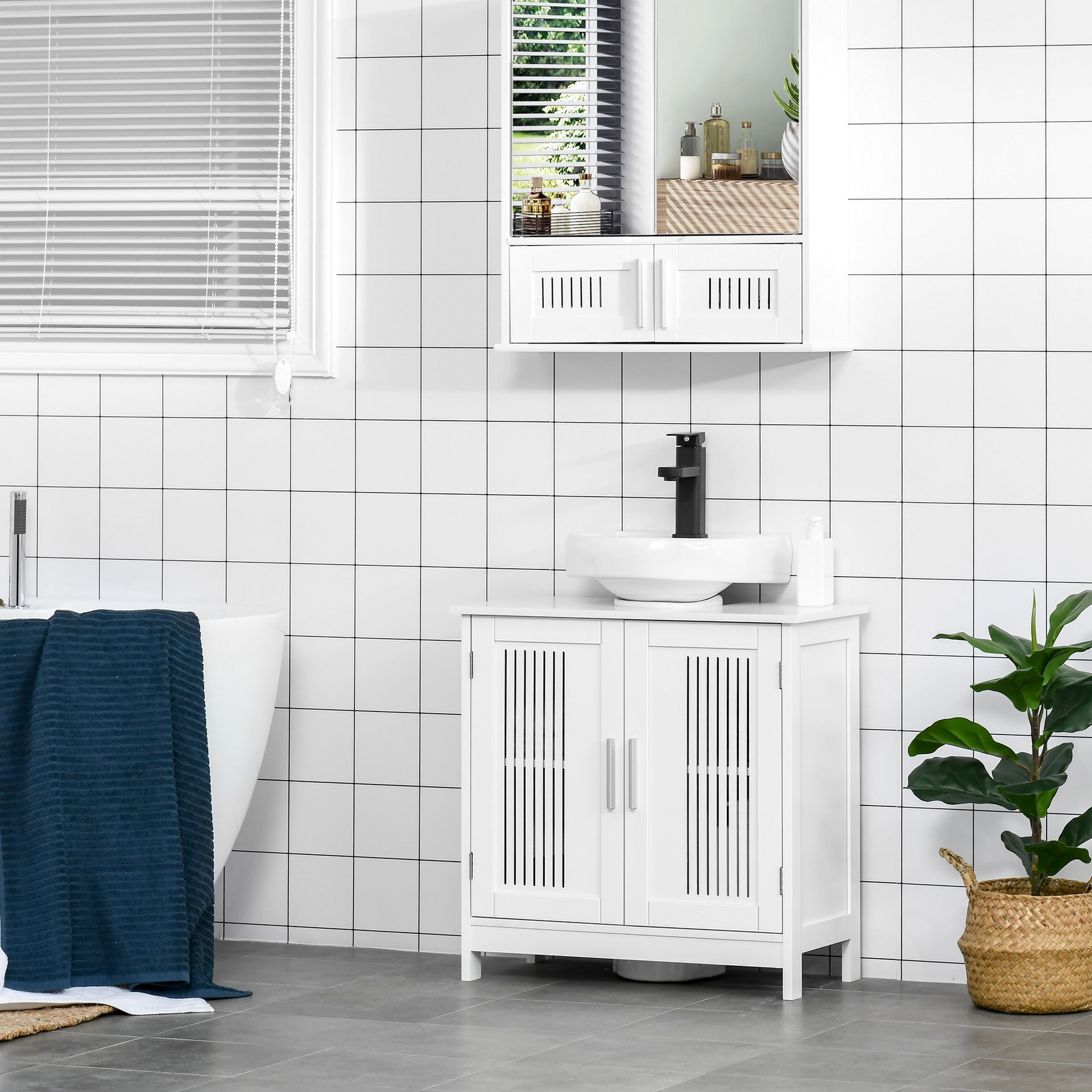 kleankin Bathroom Under Sink Cabinet Vanity Unit with Adjustable Shelf Space Saver, White