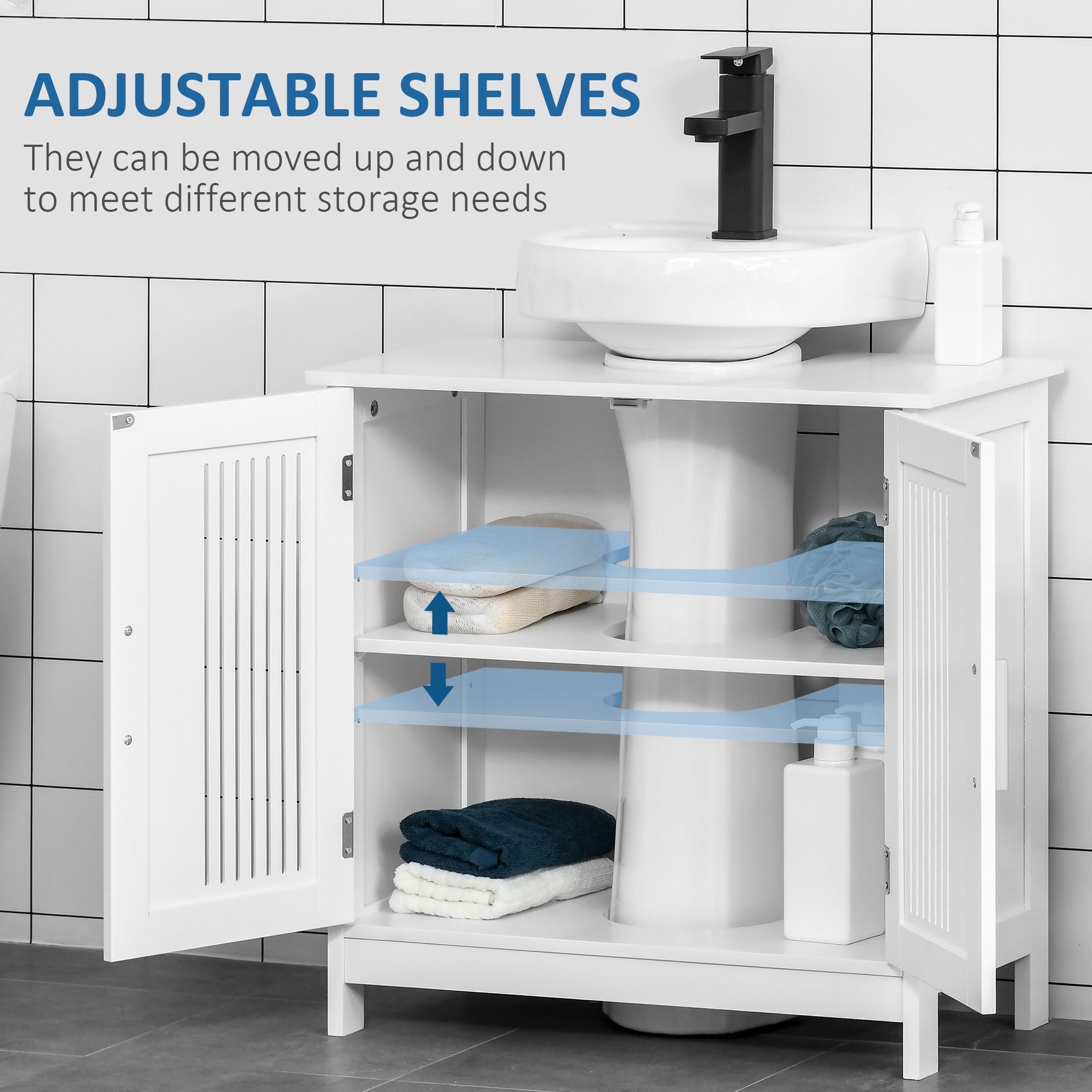 kleankin Bathroom Under Sink Cabinet Vanity Unit with Adjustable Shelf Space Saver, White
