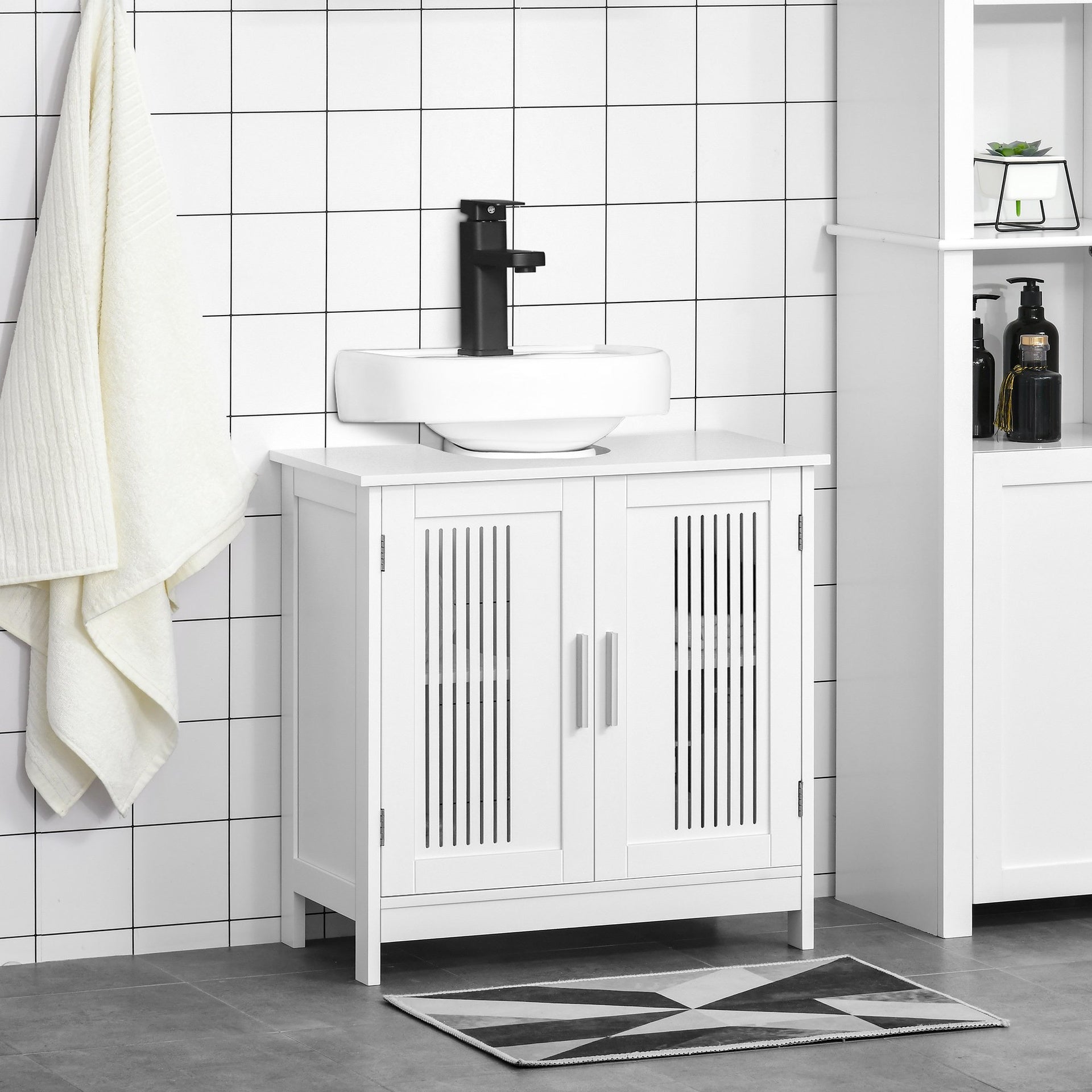 kleankin Bathroom Under Sink Cabinet Vanity Unit with Adjustable Shelf Space Saver, White