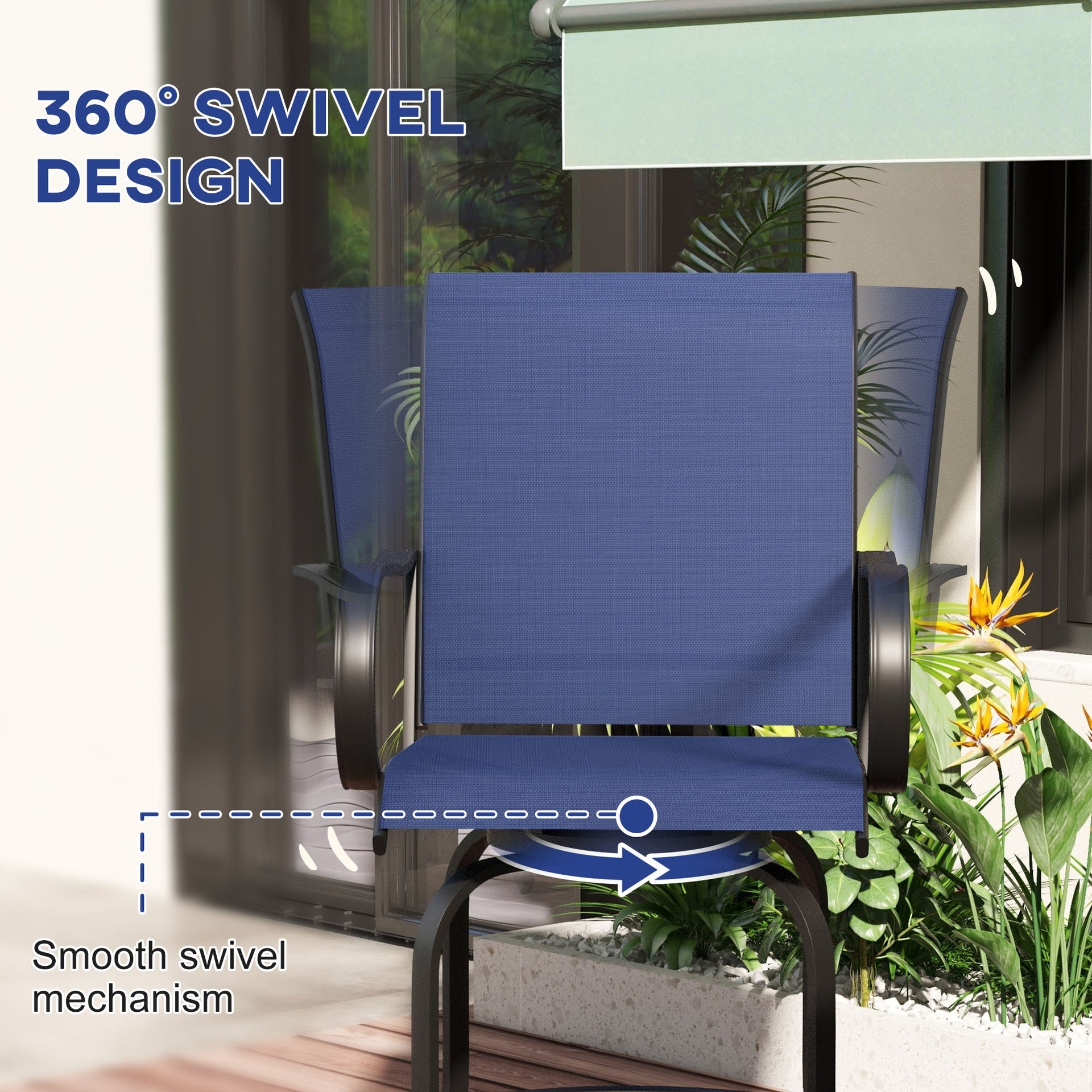 Outsunny Outdoor Bar Stools Set of 2, 360° Swivel Bar Height Chairs, 26.75" x 29.5" x 48.5", Navy Blue