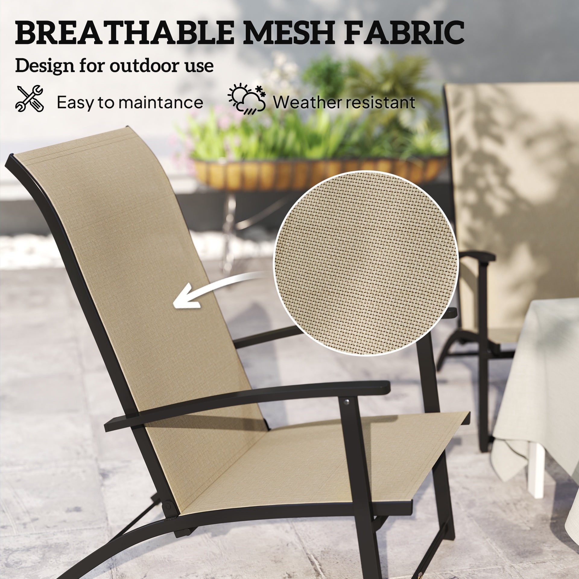 Outsunny Set of 2 Outdoor Dining Chairs with High Back, Armrests, Folding Patio Chairs for Patio, Lawn, Camping, Beige