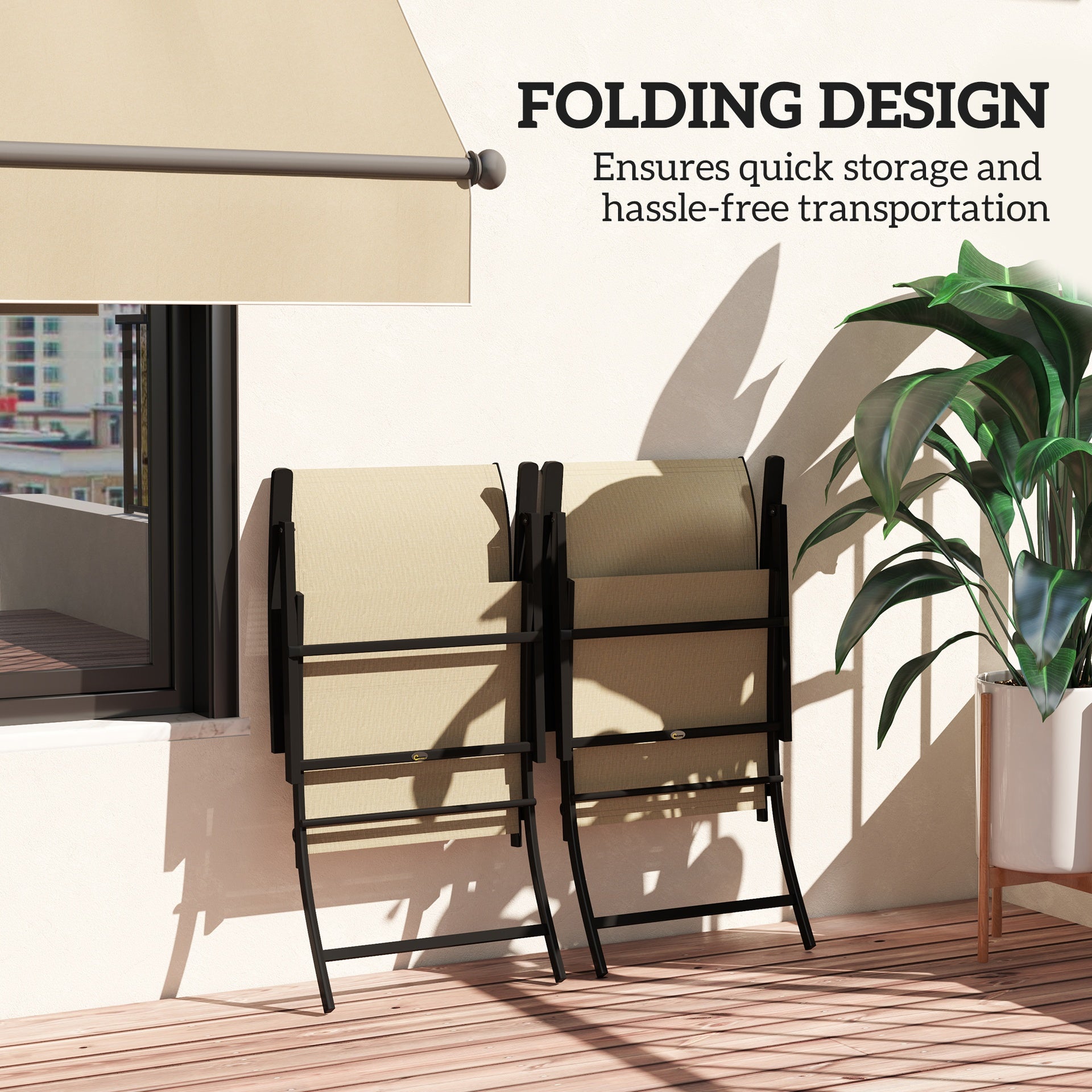 Outsunny Set of 2 Outdoor Dining Chairs with High Back, Armrests, Folding Patio Chairs for Patio, Lawn, Camping, Beige