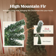 HOMCOM 5 ft Prelit Christmas Tree, Whimsical Xmas Tree Slim High Mountain Fir with 100 LEDs and Metal Stand, Green