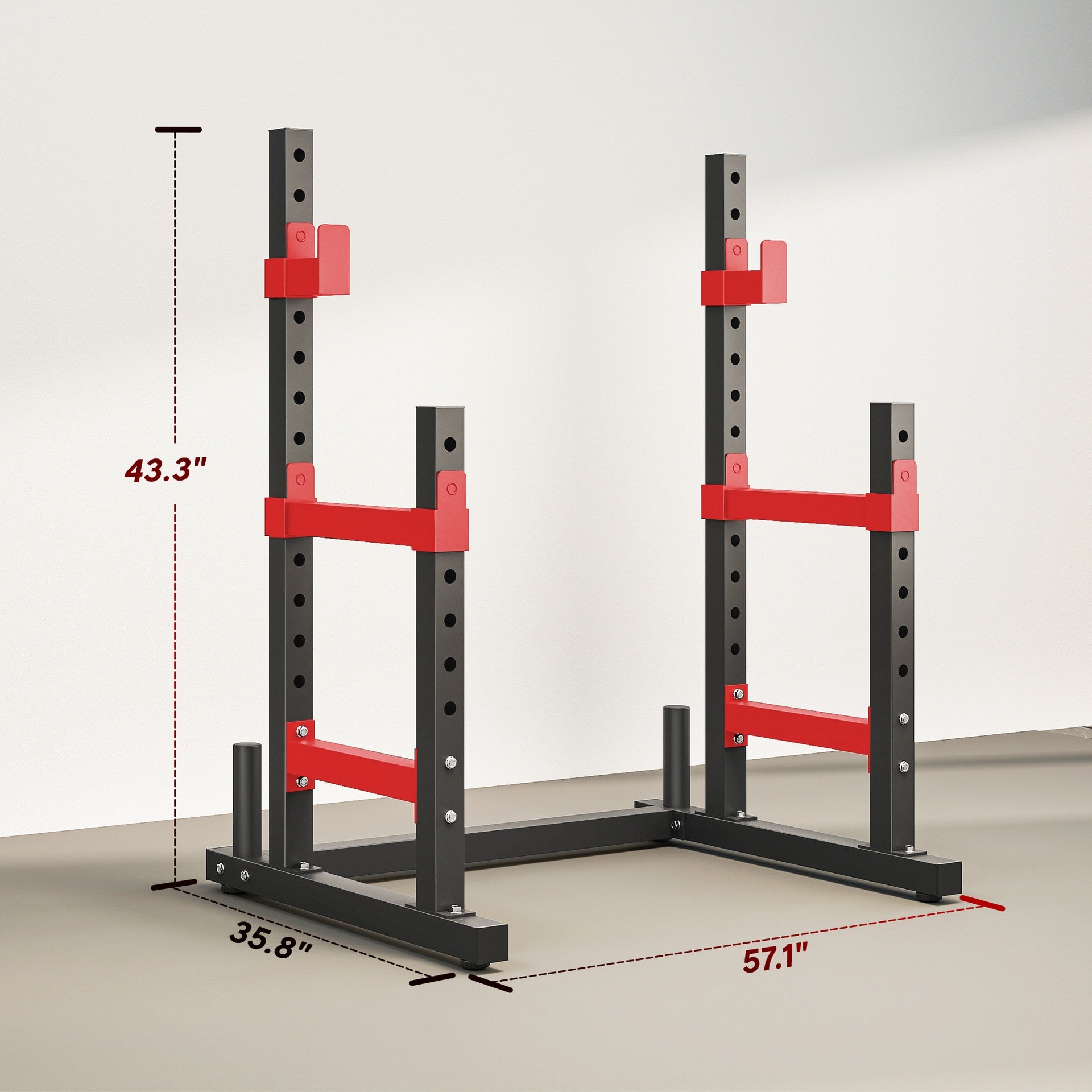 Soozier Adjustable Squat Rack, 660lbs Multi-Functional Bench Press Rack for Weight Lifting Home Gym Strength Training, Red