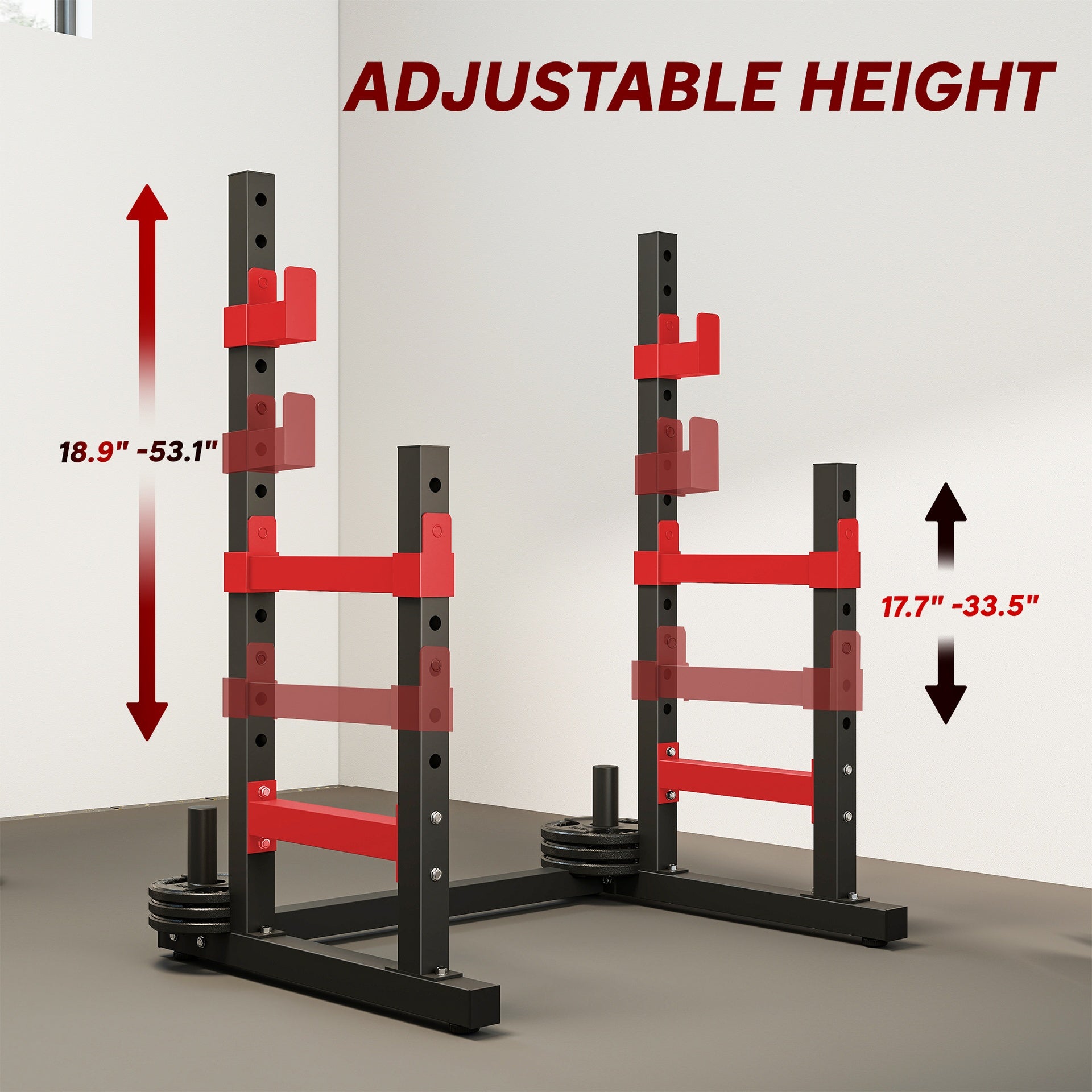 Soozier Adjustable Squat Rack, 660lbs Multi-Functional Bench Press Rack for Weight Lifting Home Gym Strength Training, Red