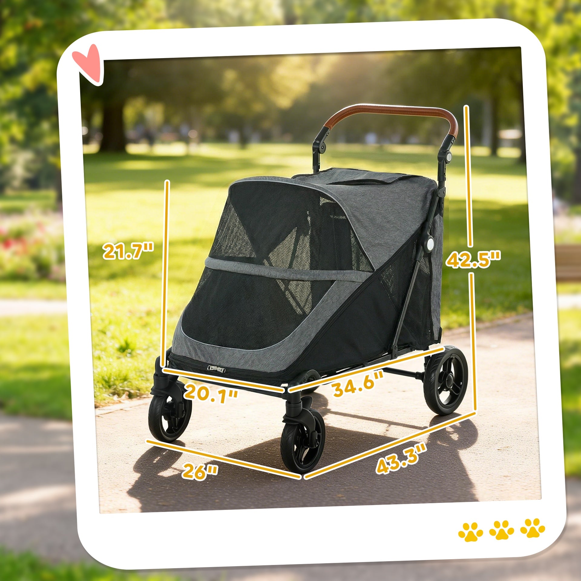 PawHut Dog Stroller for Large Dogs Up to 66 LBS with All-Terrain Spring Suspension, 8-Position Adjustable Handle, Gray
