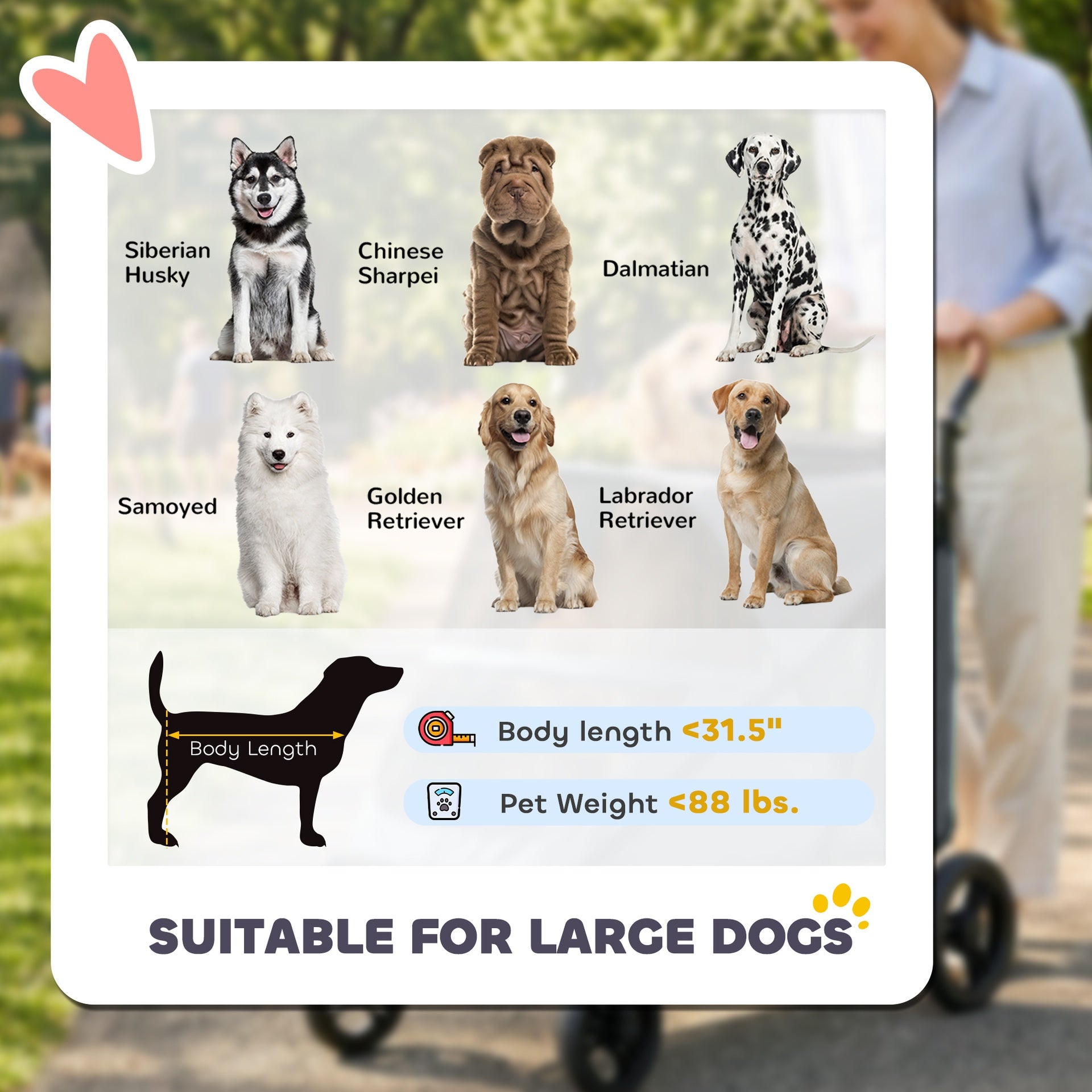 PawHut Dog Stroller for Large Dogs Up to 66 LBS with All-Terrain Spring Suspension, 8-Position Adjustable Handle, Gray