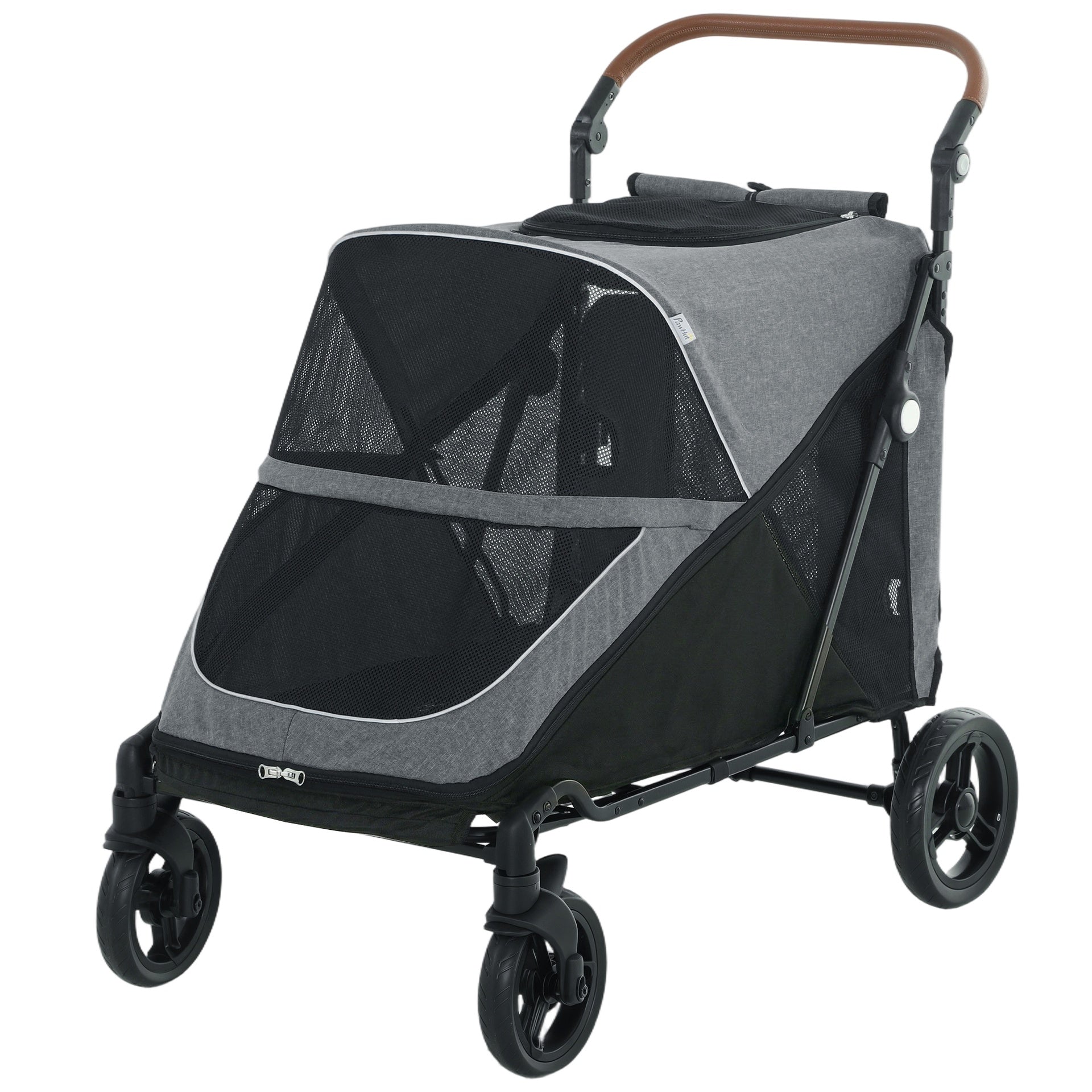 PawHut Dog Stroller for Large Dogs Up to 66 LBS with All-Terrain Spring Suspension, 8-Position Adjustable Handle, Gray