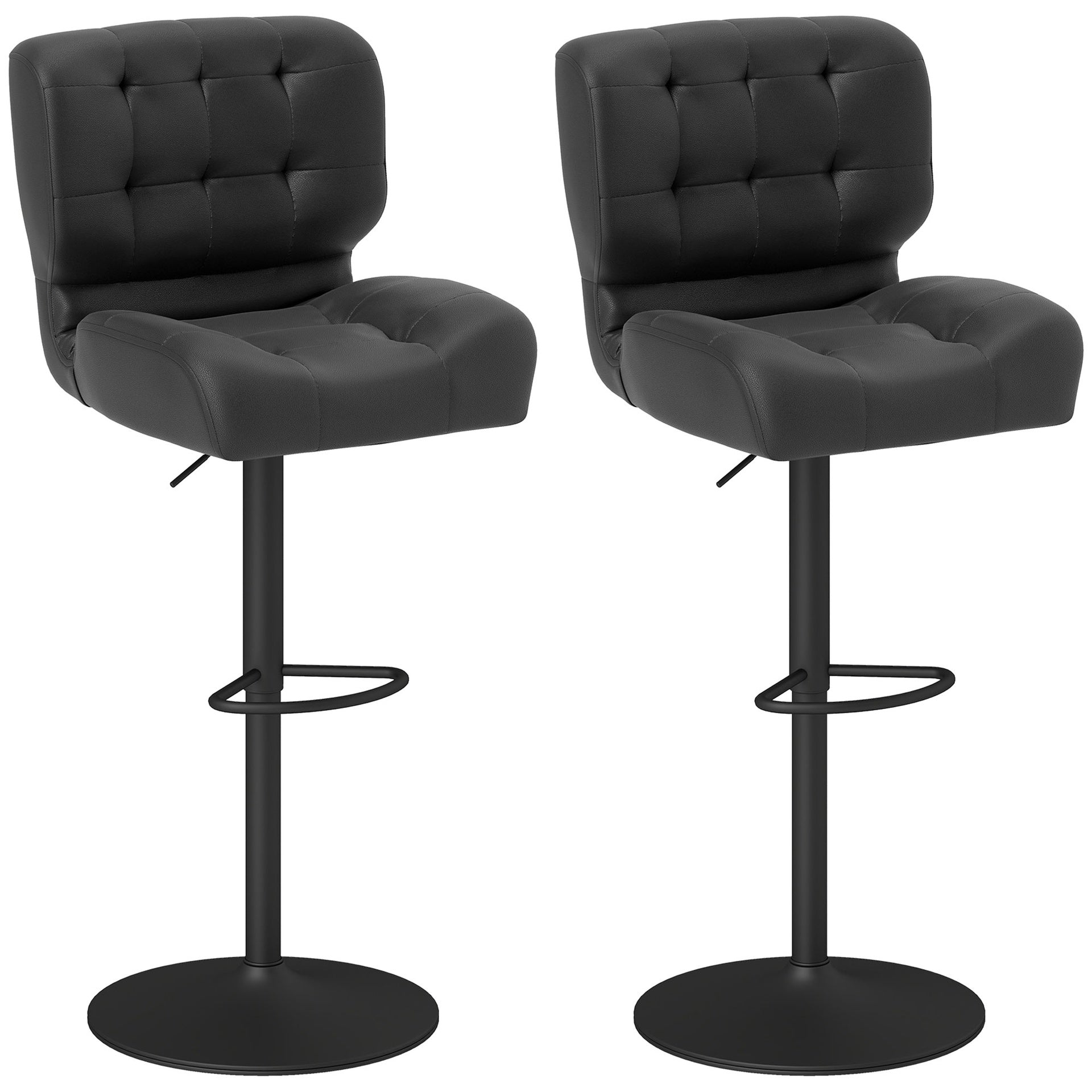 HOMCOM Bar Height Bar Stools Set of 2 with Adjustable Seat, Adjustable Swivel Barstools with Thick Padded Cushion and Metal Footrest for Home Bar, Black