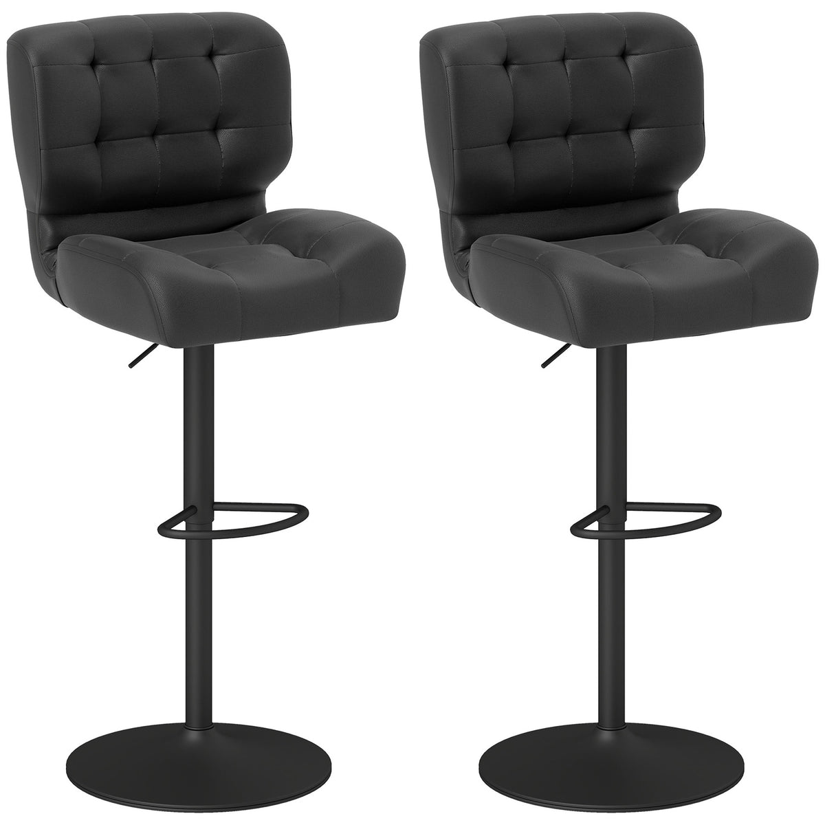 HOMCOM Bar Height Bar Stools Set of 2 with Adjustable Seat, Adjustable Swivel Barstools with Thick Padded Cushion and Metal Footrest for Home Bar, Black