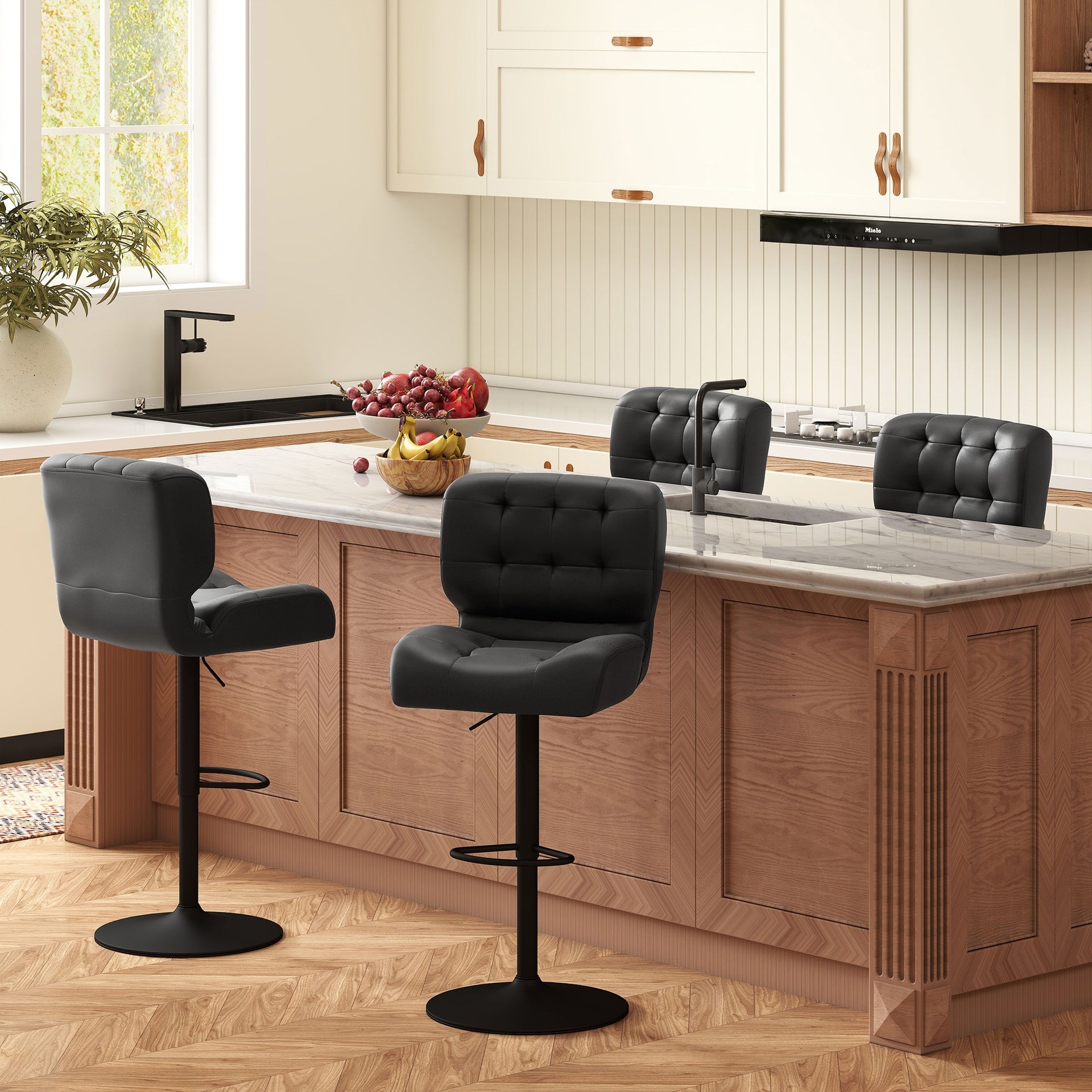 HOMCOM Bar Height Bar Stools Set of 2 with Adjustable Seat, Adjustable Swivel Barstools with Thick Padded Cushion and Metal Footrest for Home Bar, Black