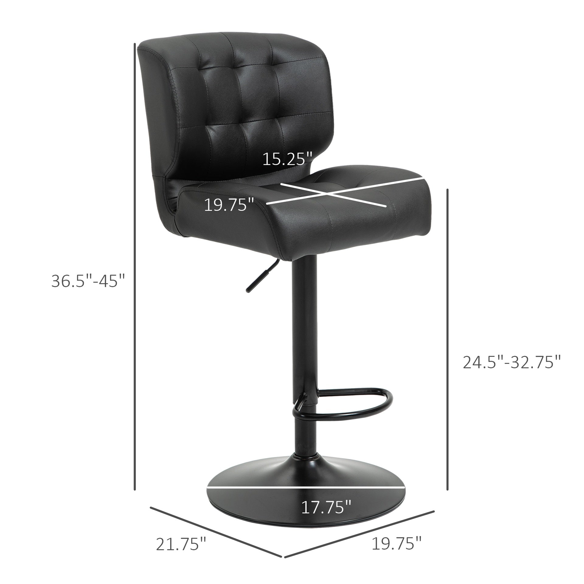 HOMCOM Bar Height Bar Stools Set of 2 with Adjustable Seat, Adjustable Swivel Barstools with Thick Padded Cushion and Metal Footrest for Home Bar, Black