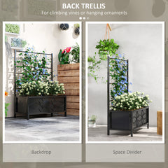 Outsunny Outdoor Planter Box Galvanized Raised Garden Bed with Trellis for Climbing Vines, 35.4" x 15.7" x 47.2", Black