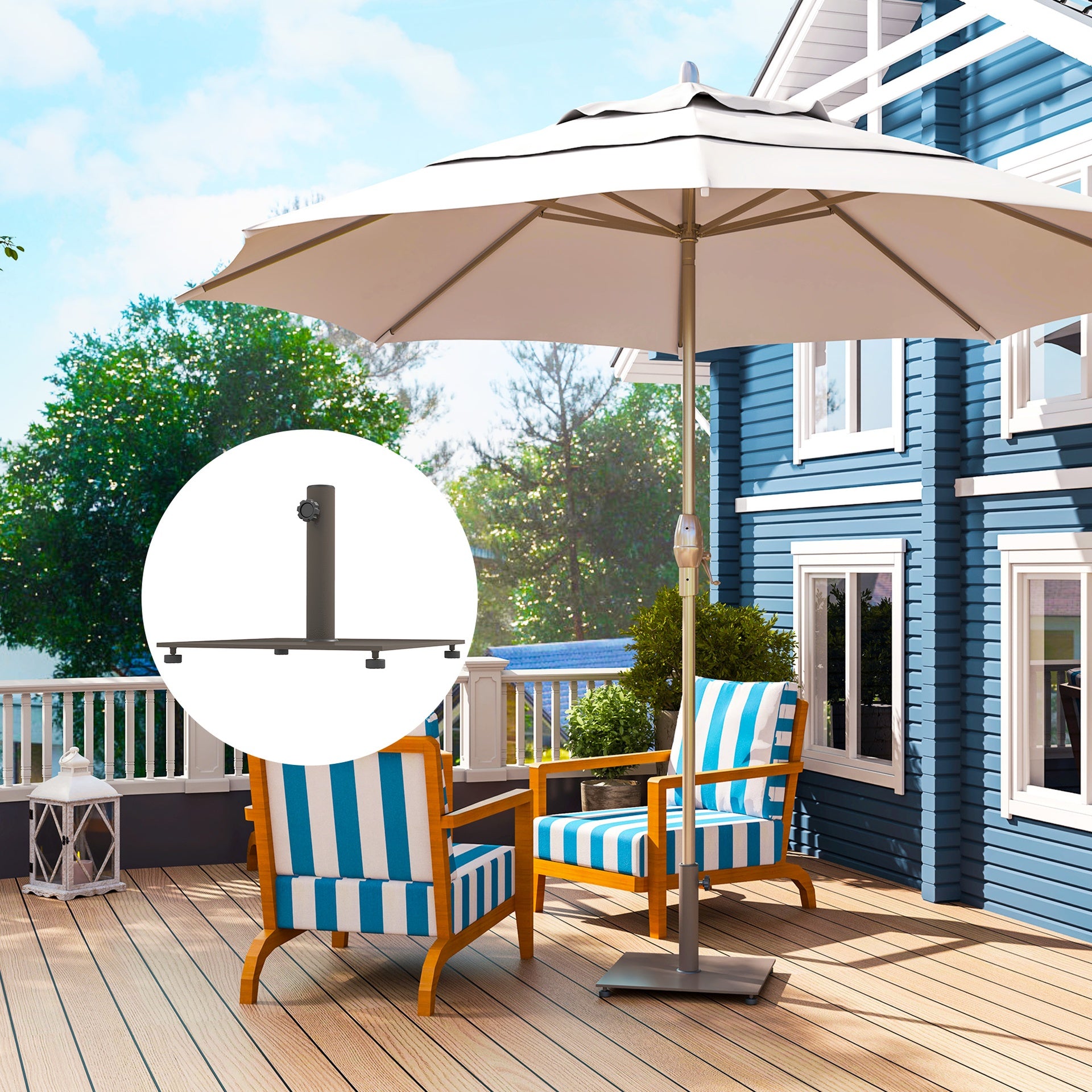 Outsunny Square Patio Umbrella Base, 29 lbs Metal Umbrella Stand Base with Adjustable Foot Pads, Heavy Duty Patio Umbrella Holder for 1.5"/1.9" Umbrella Poles for Outdoor, Lawn, Poolside, Brown