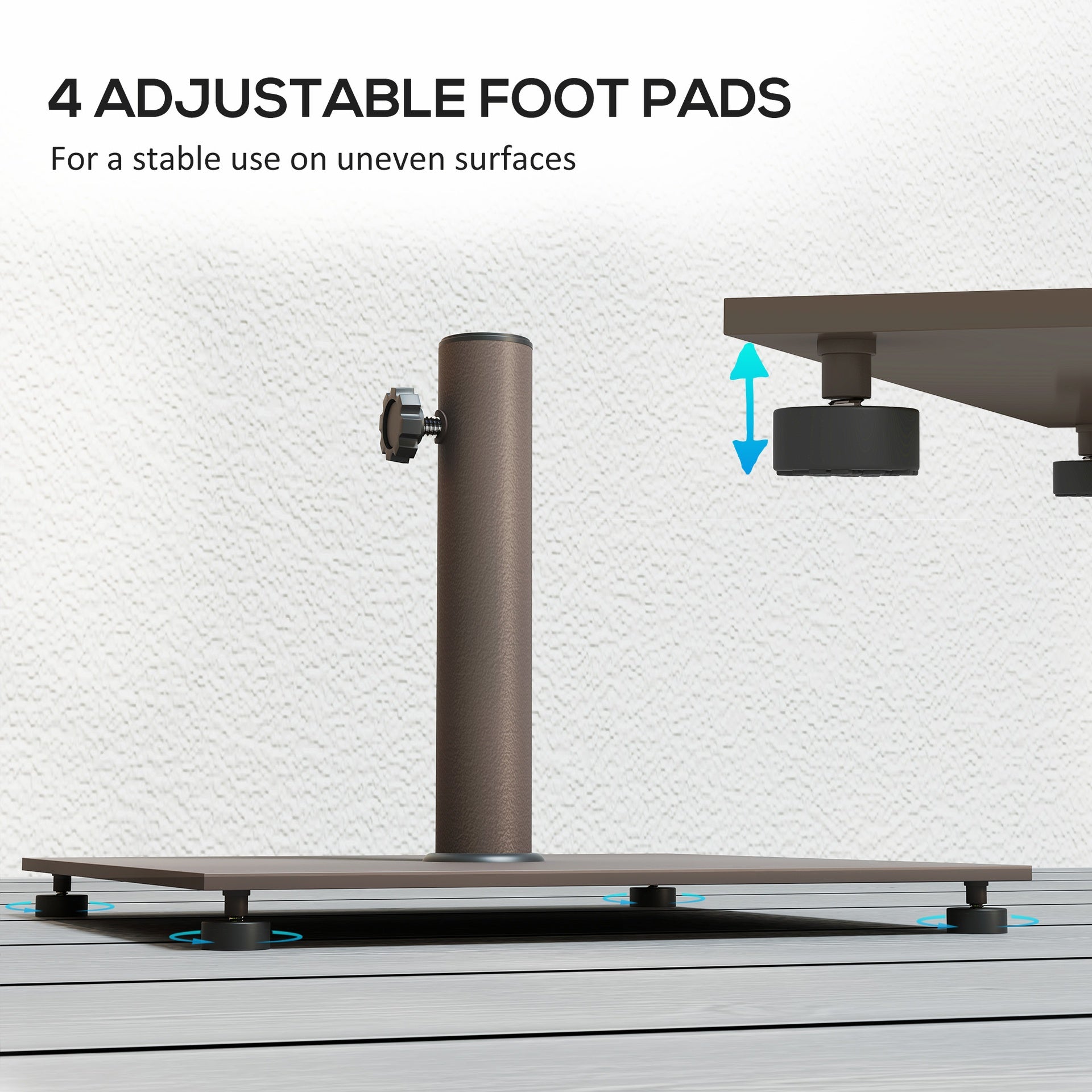 Outsunny Square Patio Umbrella Base, 29 lbs Metal Umbrella Stand Base with Adjustable Foot Pads, Heavy Duty Patio Umbrella Holder for 1.5"/1.9" Umbrella Poles for Outdoor, Lawn, Poolside, Brown