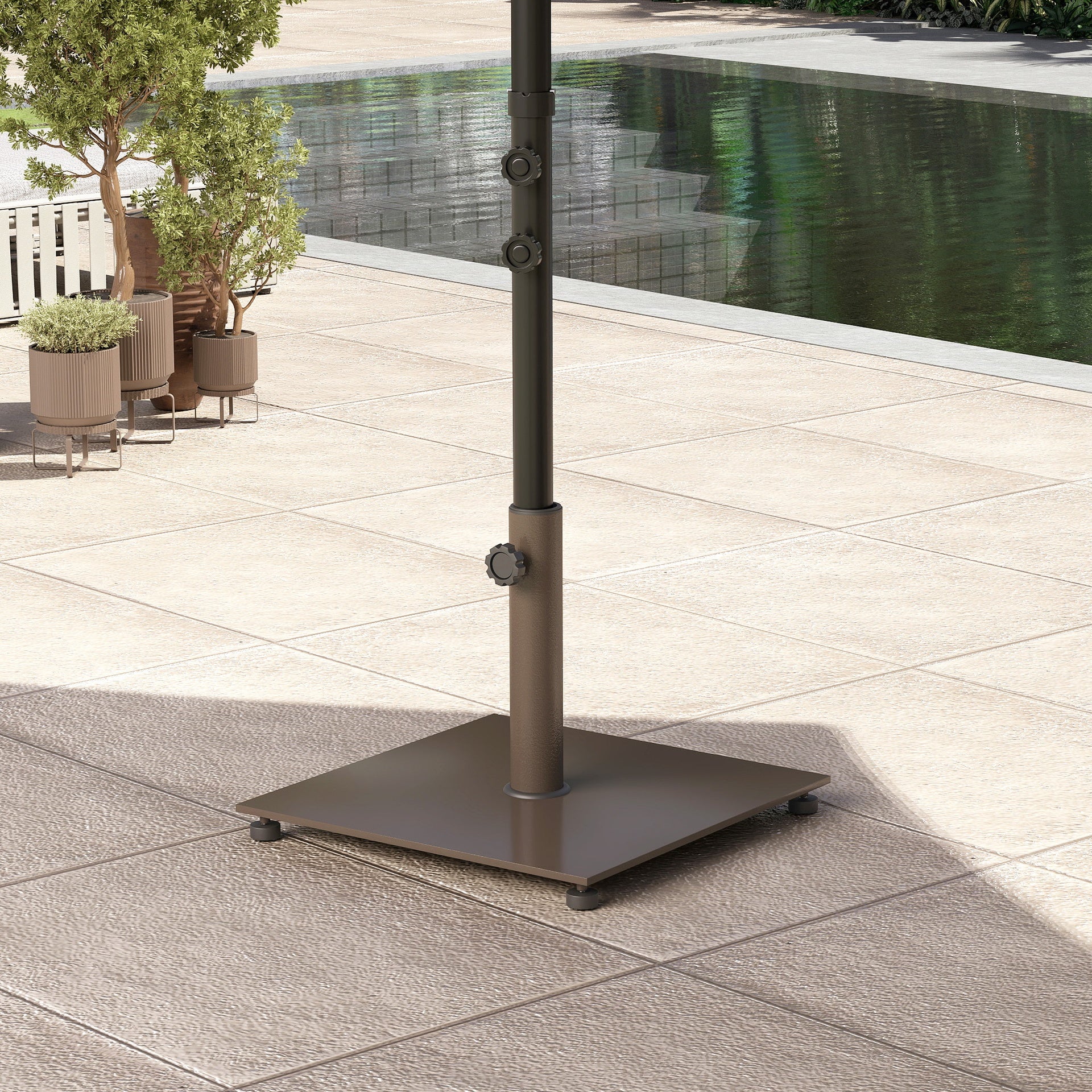 Outsunny Square Patio Umbrella Base, 29 lbs Metal Umbrella Stand Base with Adjustable Foot Pads, Heavy Duty Patio Umbrella Holder for 1.5"/1.9" Umbrella Poles for Outdoor, Lawn, Poolside, Brown