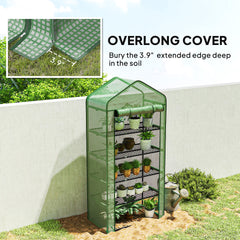 Outsunny 5 Tier Mini Greenhouse, Small Portable Greenhouse with PE Cover, Roll-Up Zippered Door, 76" x 35.4" x 19.3", Green