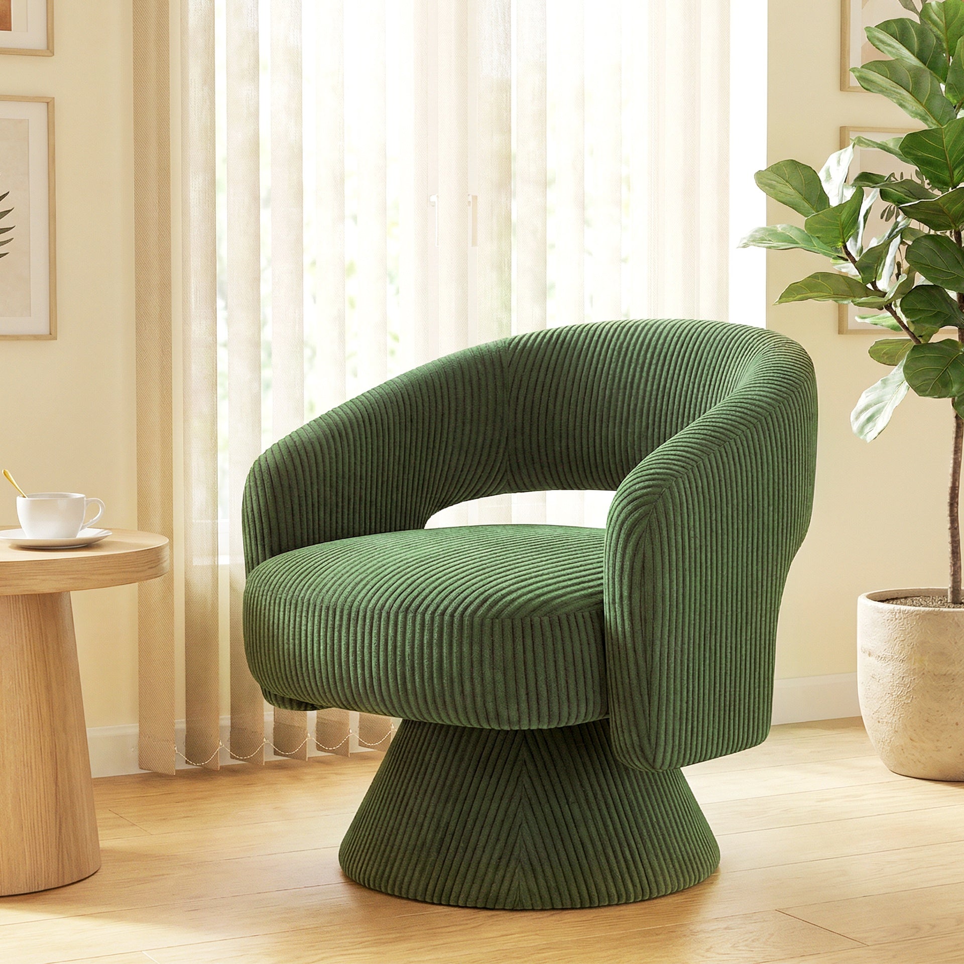 HOMCOM Swivel Barrel Accent Chair, Modern Upholstered Living Room Chair with Thick Padding for Reading, Green