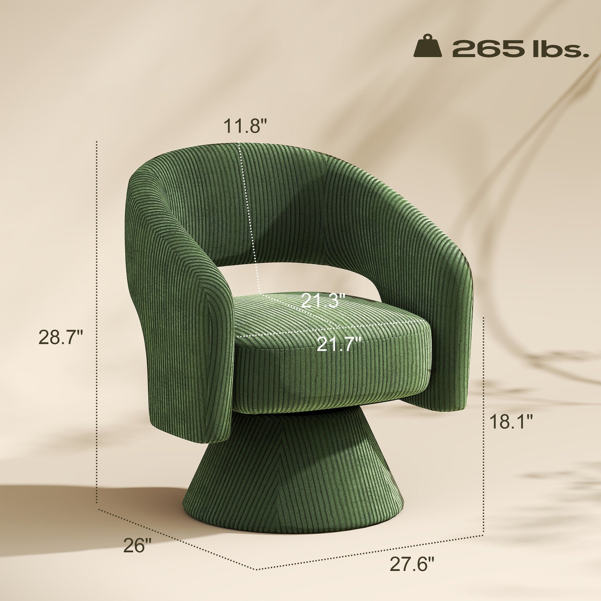 HOMCOM Swivel Barrel Accent Chair, Modern Upholstered Living Room Chair with Thick Padding for Reading, Green