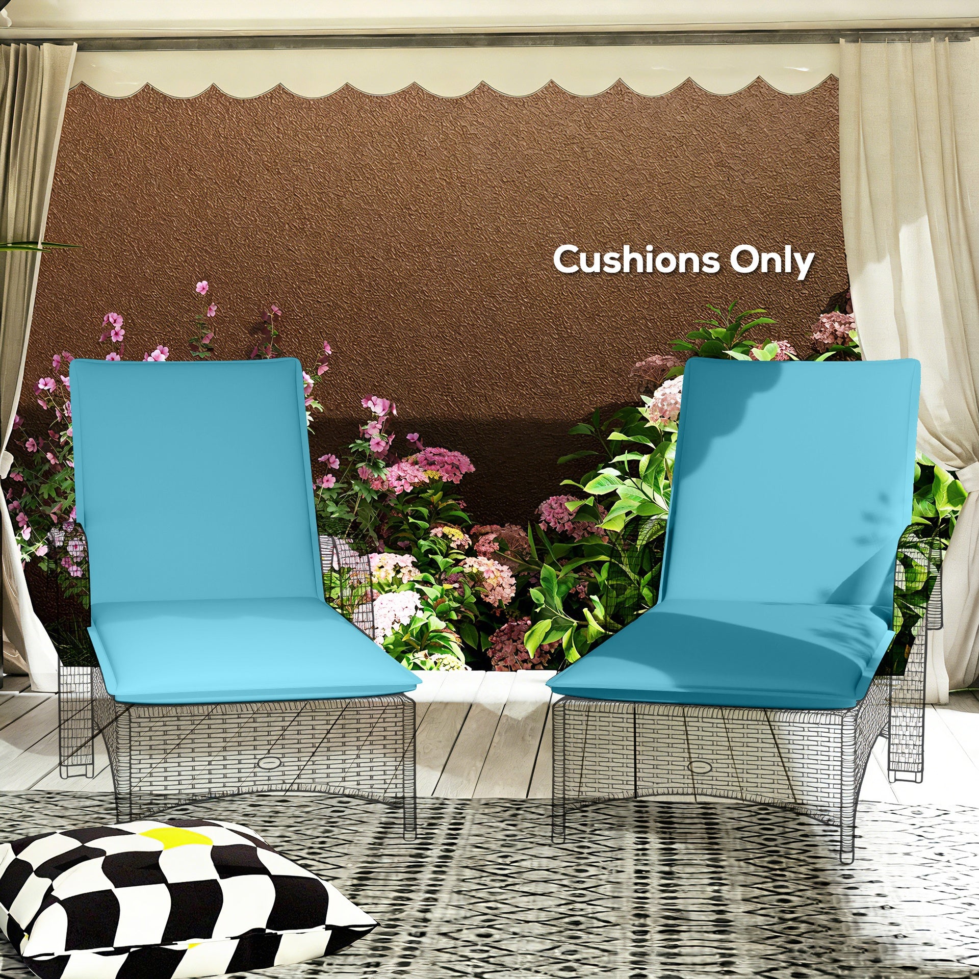 Outsunny Foldable Chaise Lounge Cushion Set of 2, Outdoor Lounge Chair Cushion Set, UPF50+ 200gsm Fabric, 48" x 23", Light Blue