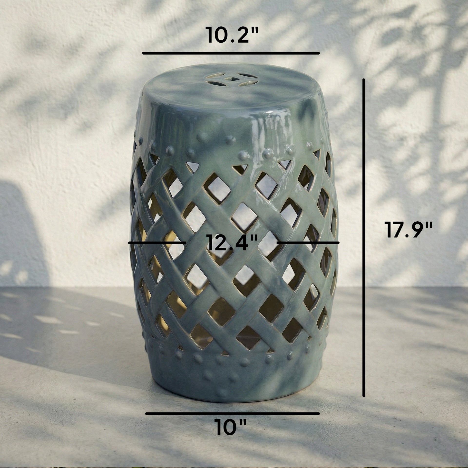 Outsunny 13" x 18" Ceramic Garden Stool with Woven Lattice Design & Glazed Strong Materials Decorative Outdoor Stool, Green