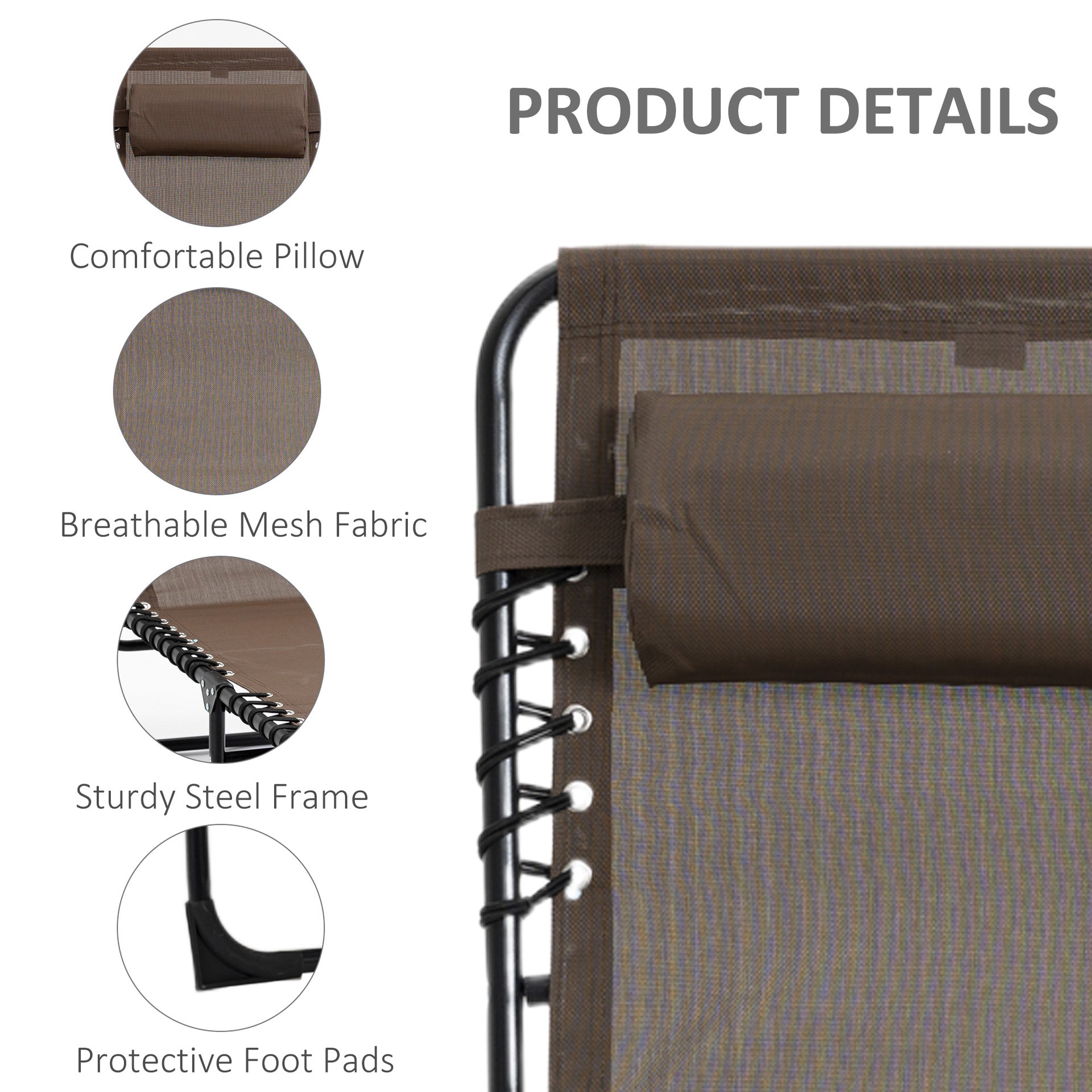 Outsunny Folding Chaise Lounge Chair Outdoor, Sun Tanning Chair with Side Pocket, Carrying Strap, Portable Patio Beach Lounger with 5-Position Reclining Back, Headrest for Pool, Camping, Yard, Brown