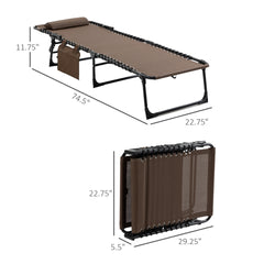 Outsunny Folding Chaise Lounge Chair Outdoor, Sun Tanning Chair with Side Pocket, Carrying Strap, Portable Patio Beach Lounger with 5-Position Reclining Back, Headrest for Pool, Camping, Yard, Brown