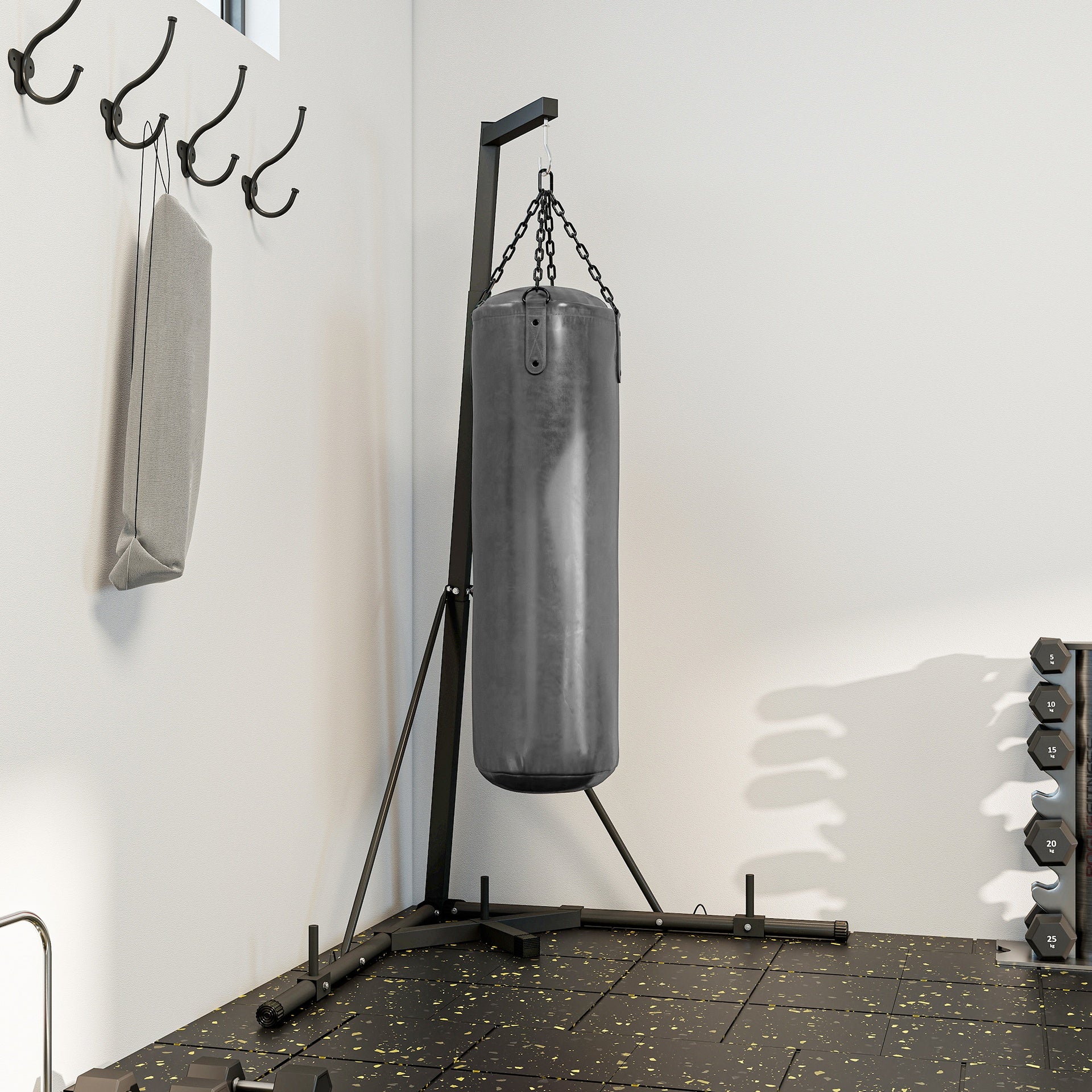 Soozier Foldable Punch Bag Stand, Height Adjustable Heavy Bag Stand with Weighted Base, Free Standing for Home Gym, Stand Only
