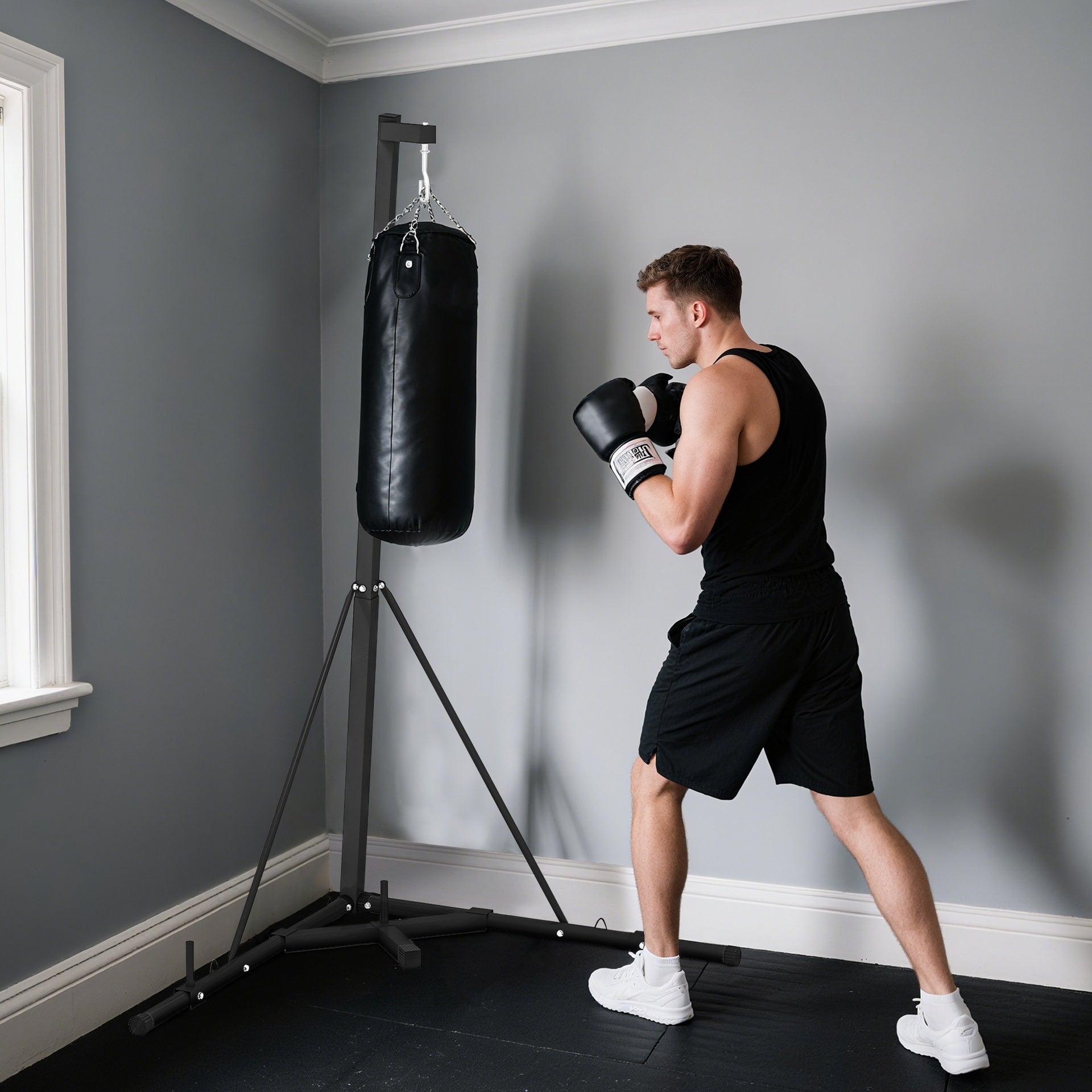Soozier Foldable Punch Bag Stand, Height Adjustable Heavy Bag Stand with Weighted Base, Free Standing for Home Gym, Stand Only