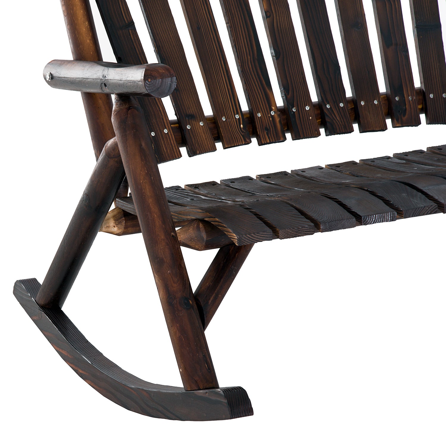Outsunny Wooden Porch Rocking Chair, Wood Double Adirondack, Rocker for Indoor or Outdoor with High Rise Slatted Back, Carbonized