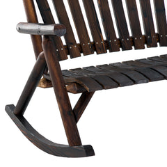 Outsunny Wooden Porch Rocking Chair, Wood Double Adirondack, Rocker for Indoor or Outdoor with High Rise Slatted Back, Carbonized