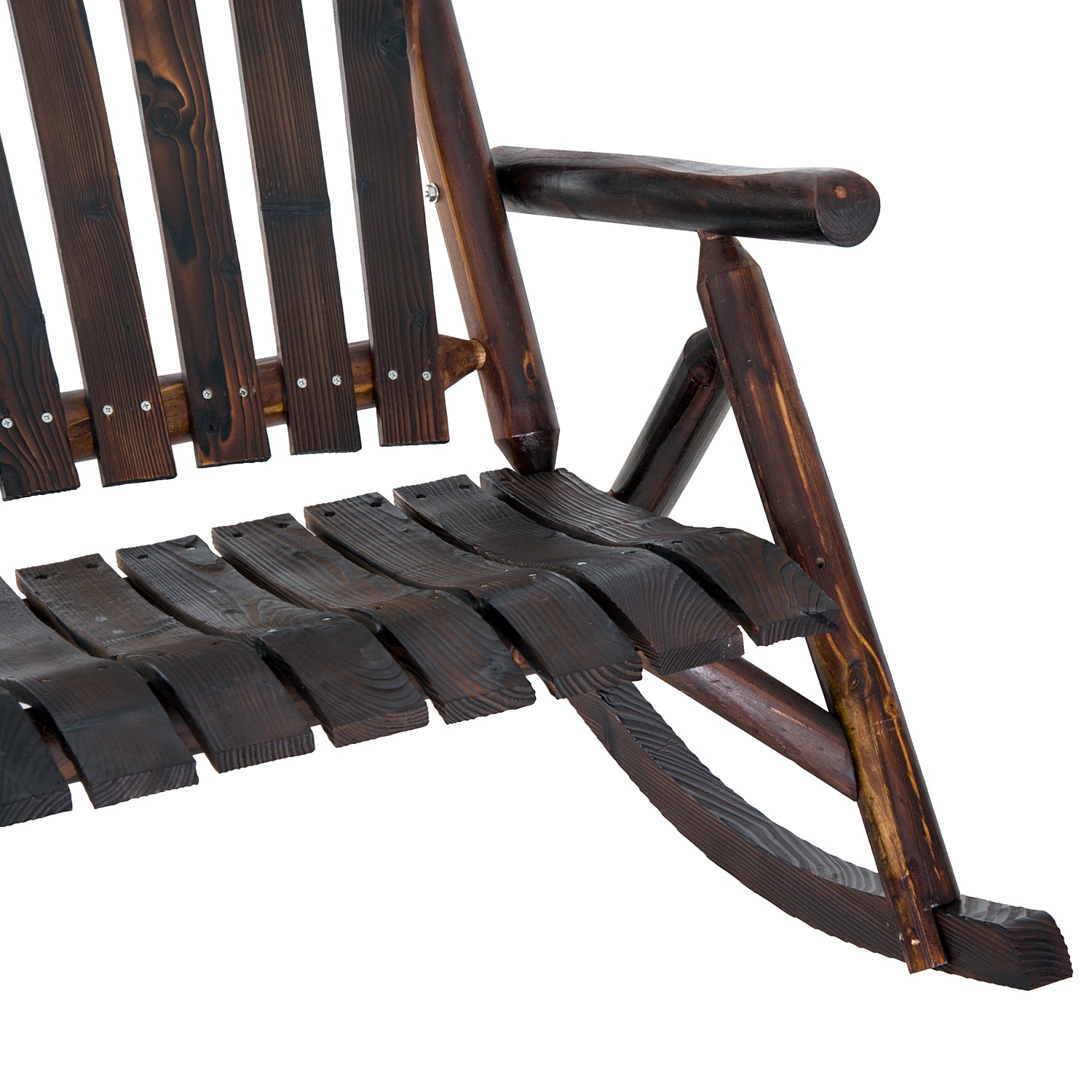 Outsunny Wooden Porch Rocking Chair, Wood Double Adirondack, Rocker for Indoor or Outdoor with High Rise Slatted Back, Carbonized