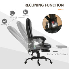 Vinsetto 7-Point Vibrating Massage Office Chair High Back Executive Recliner with Lumbar Support, Footrest, Reclining Back, Adjustable Height, Black