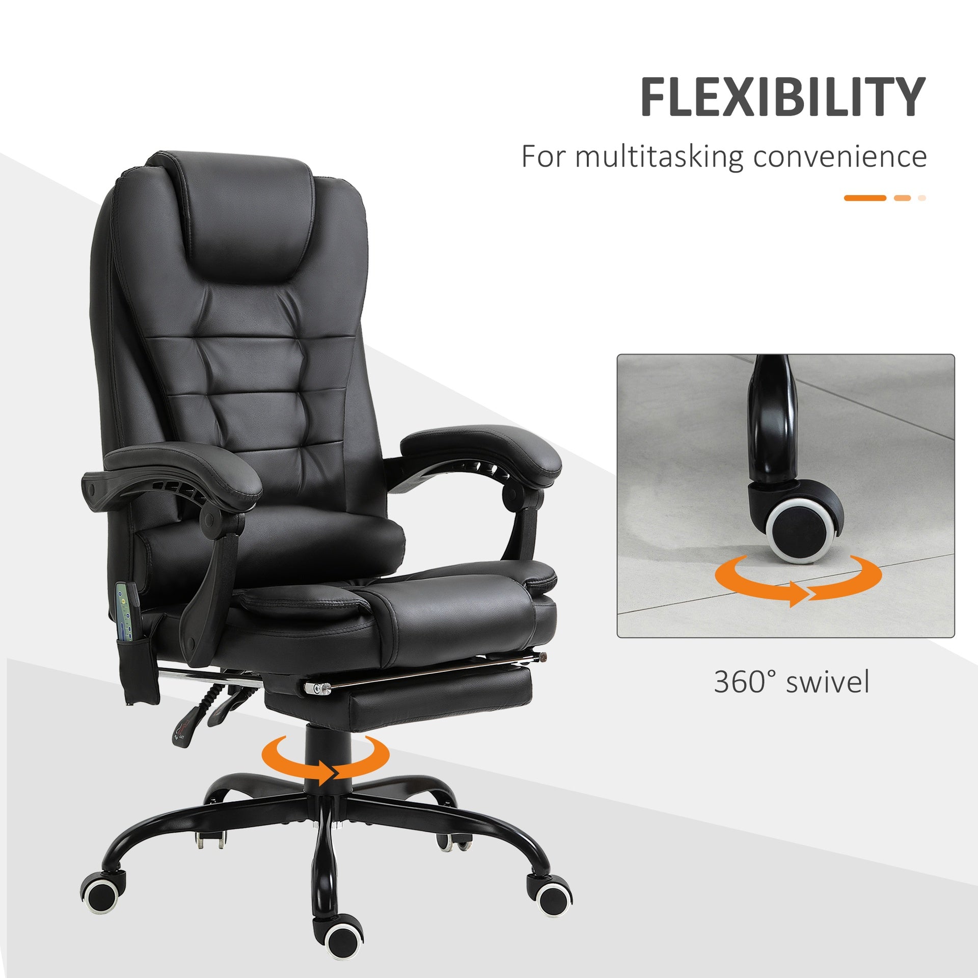 Vinsetto 7-Point Vibrating Massage Office Chair High Back Executive Recliner with Lumbar Support, Footrest, Reclining Back, Adjustable Height, Black