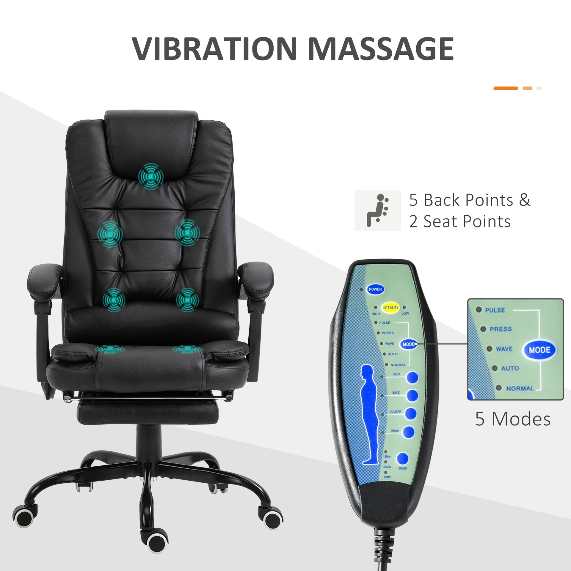 Vinsetto 7-Point Vibrating Massage Office Chair High Back Executive Recliner with Lumbar Support, Footrest, Reclining Back, Adjustable Height, Black
