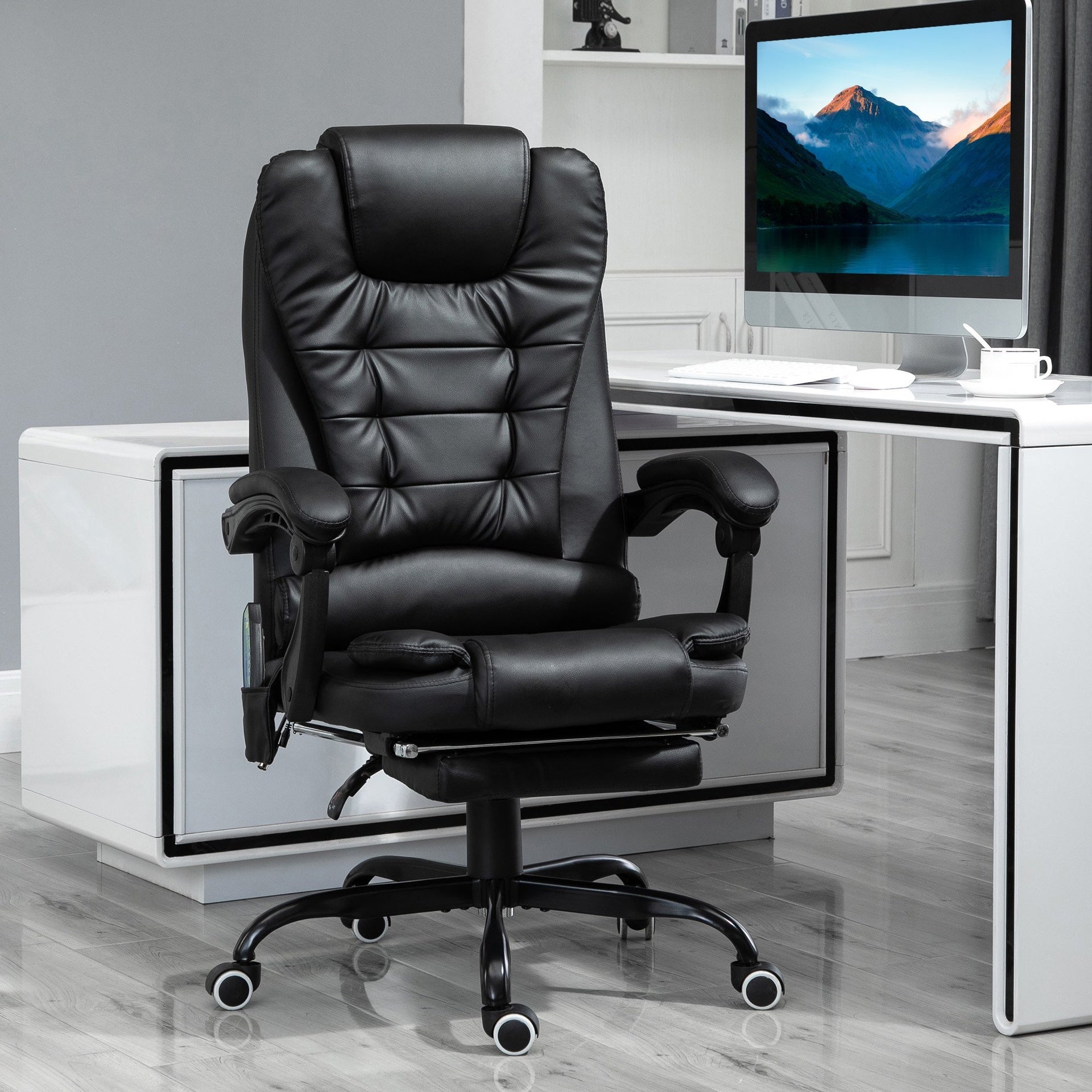 Vinsetto 7-Point Vibrating Massage Office Chair High Back Executive Recliner with Lumbar Support, Footrest, Reclining Back, Adjustable Height, Black