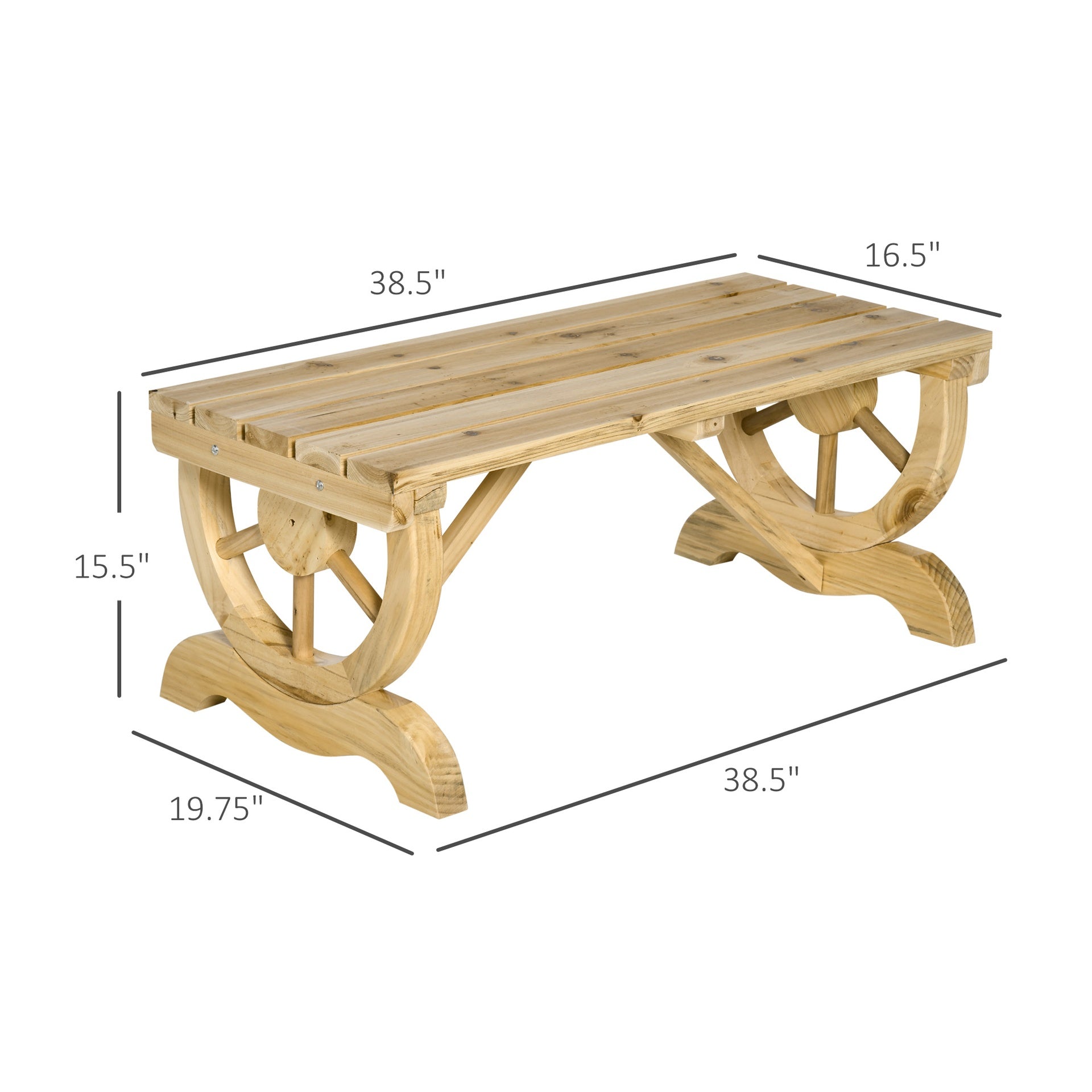 Outsunny 2-Person Garden Bench Outdoor Wagon Wheel Porch Bench for Backyard, Patio, Garden Natural
