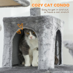 PawHut 69" Cat Tree, Multi-Level Cat Tower with 2 Condos and 3 Hammocks, 8 Scratching Posts, for Multiple Cats, Dark Gray