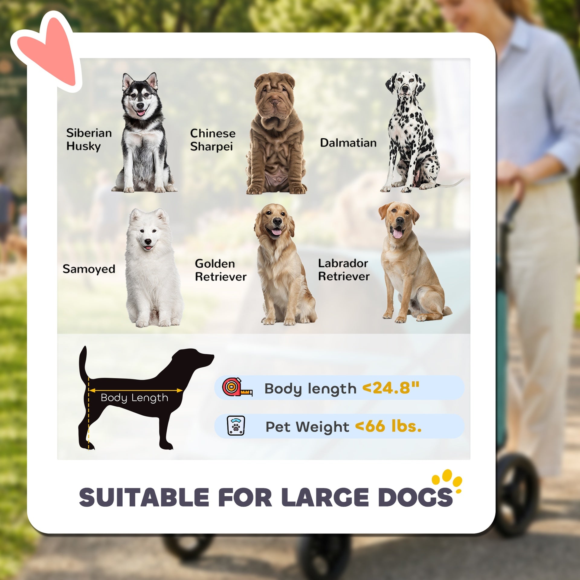 PawHut Dog Stroller for Large Dogs Up to 66 LBS with All-Terrain Spring Suspension, 8-Position Adjustable Handle, Teal