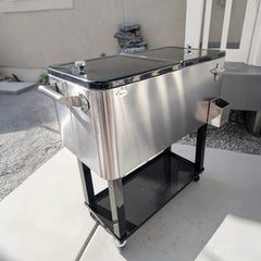 Outsunny 80 QT Rolling Cooling Bins Ice Chest on Wheels Outdoor Stand Up Drink Cooler Cart for Party, Silver