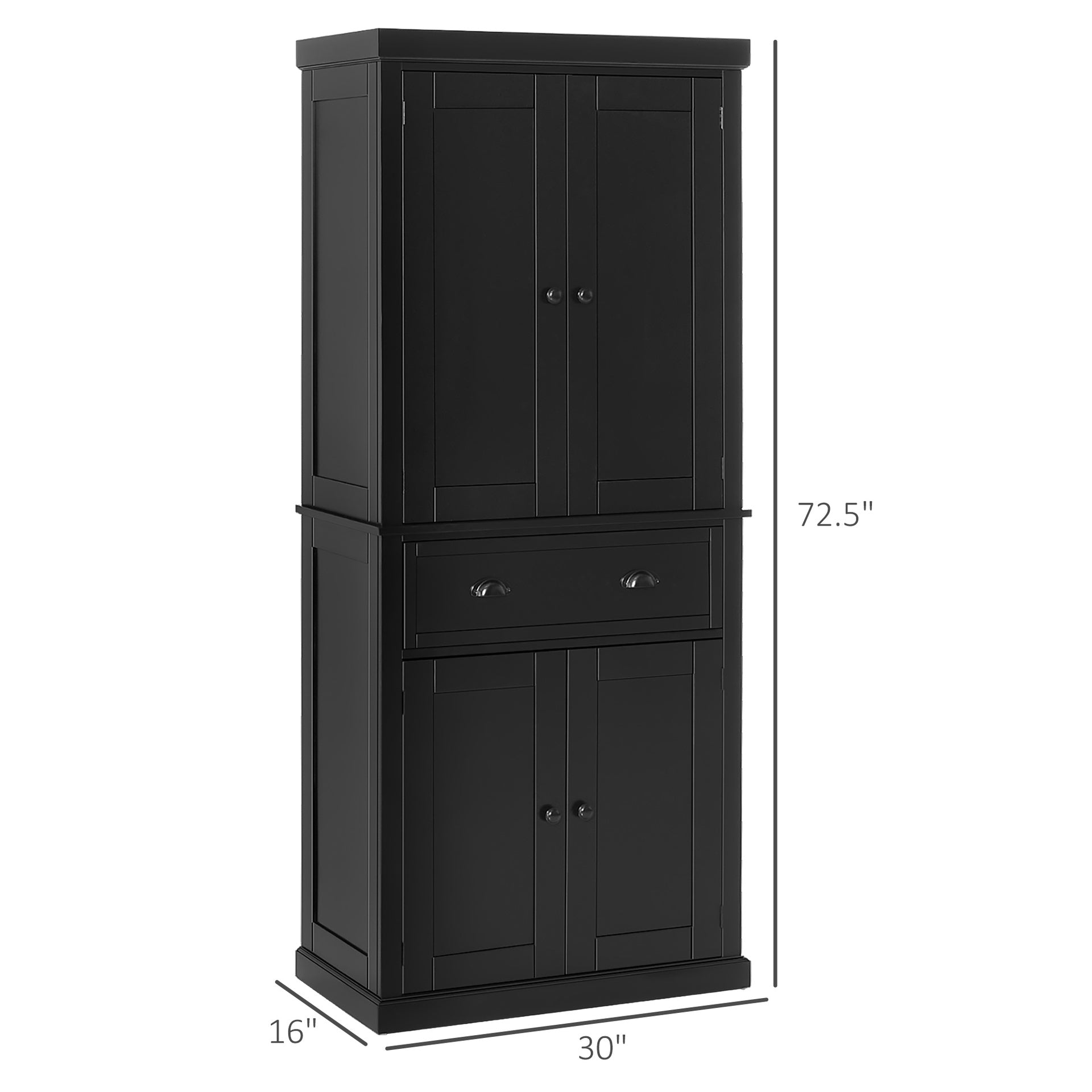 HOMCOM 72.5" Kitchen Cabinet, Pantry Storage Cabinet with Doors and Shelves, Freestanding Food Pantry Cabinet, Black