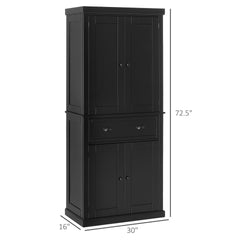 HOMCOM 72.5" Kitchen Cabinet, Pantry Storage Cabinet with Doors and Shelves, Freestanding Food Pantry Cabinet, Black